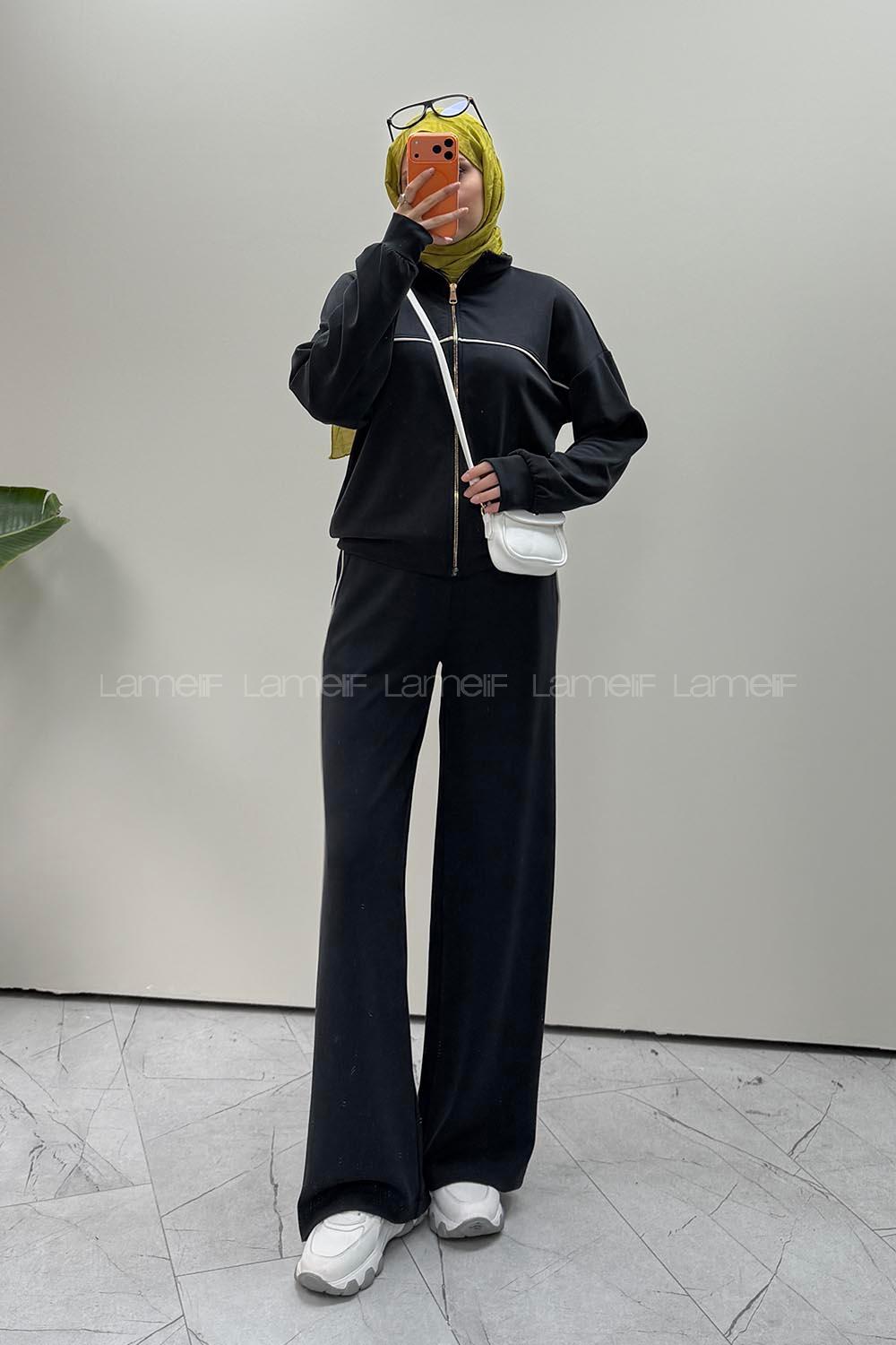 Lamelif Fermuarlı Biye Detaylı Oysho Modal Takım Siyah