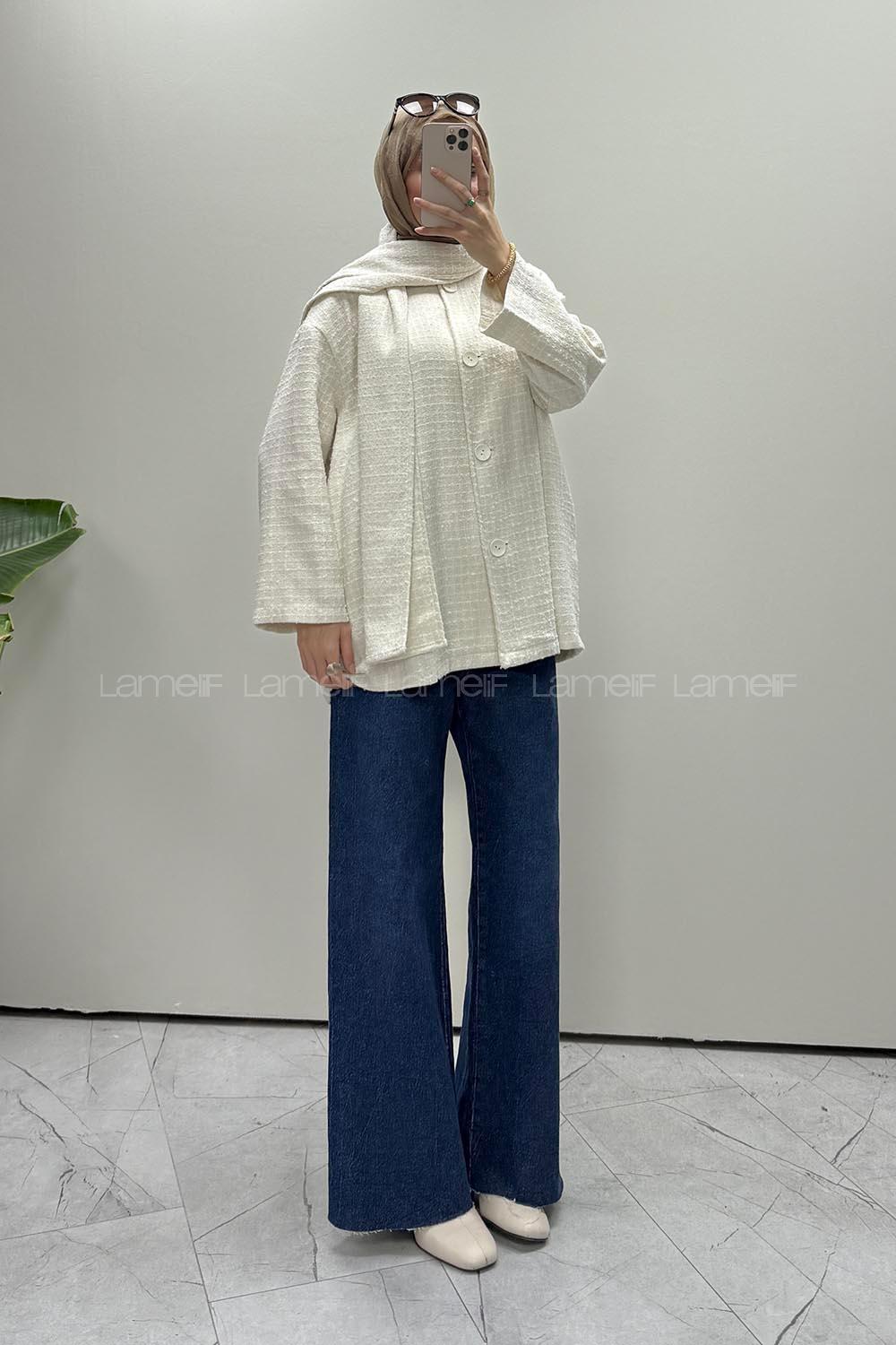 Ecru Crew Neck Long Arm Cotton Jacket