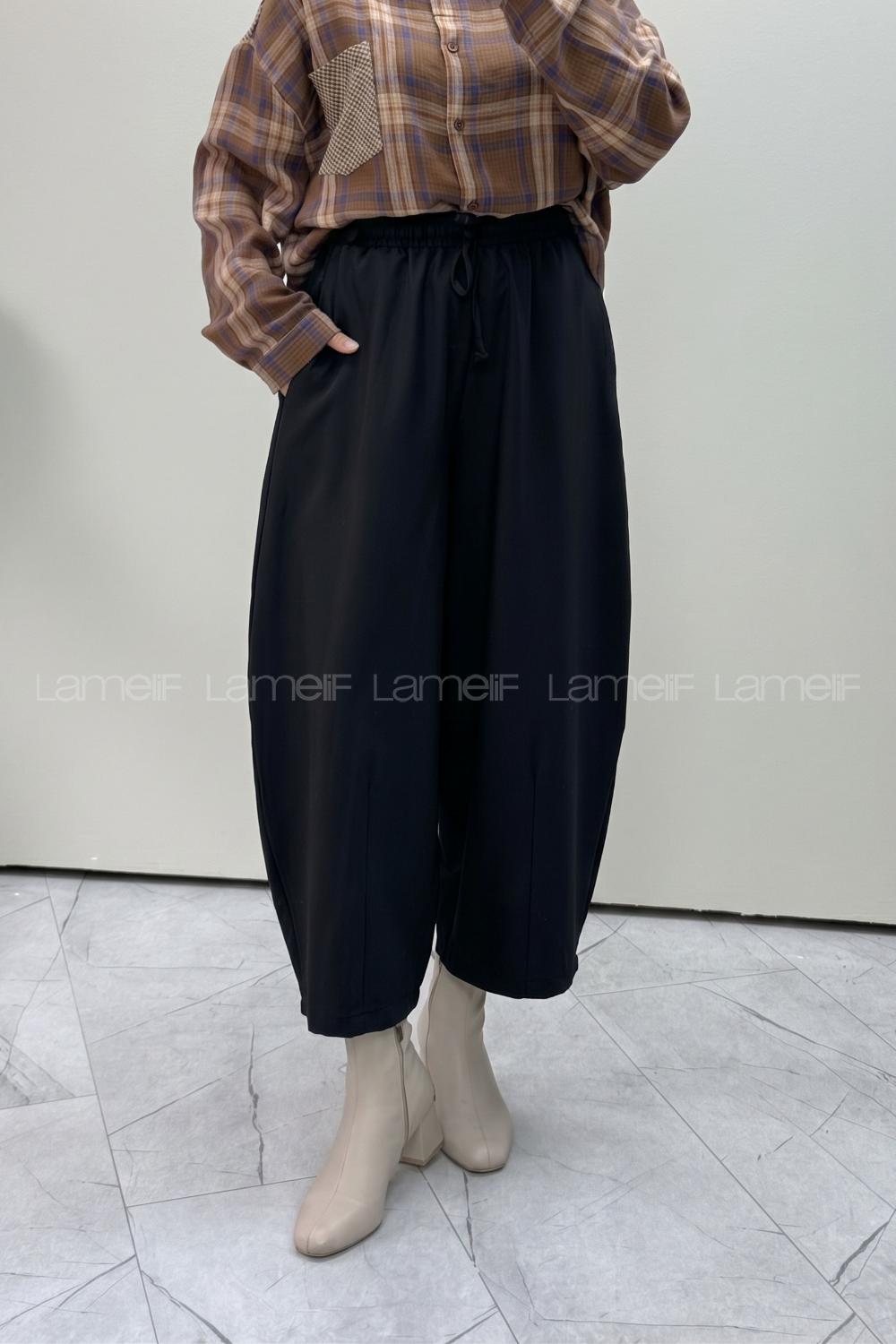 Lamelif Charm Detaylı Bağcıklı Pantolon Siyah