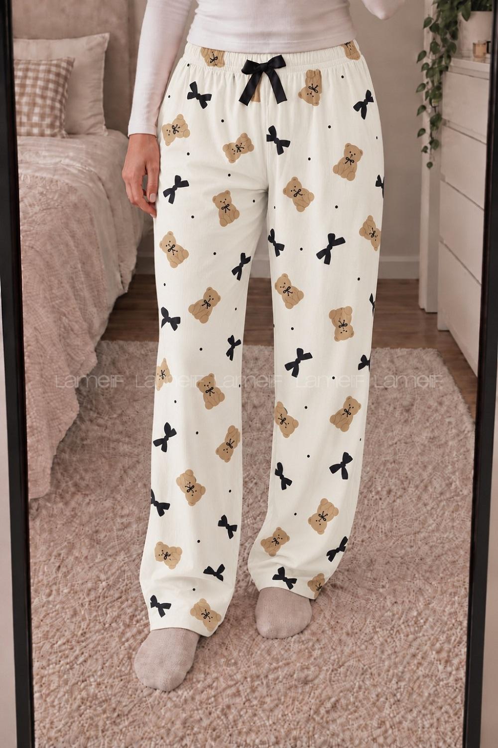 Lamelif Milan Kumaş Ayıcık-Kurdela Desenli Pijama Altı