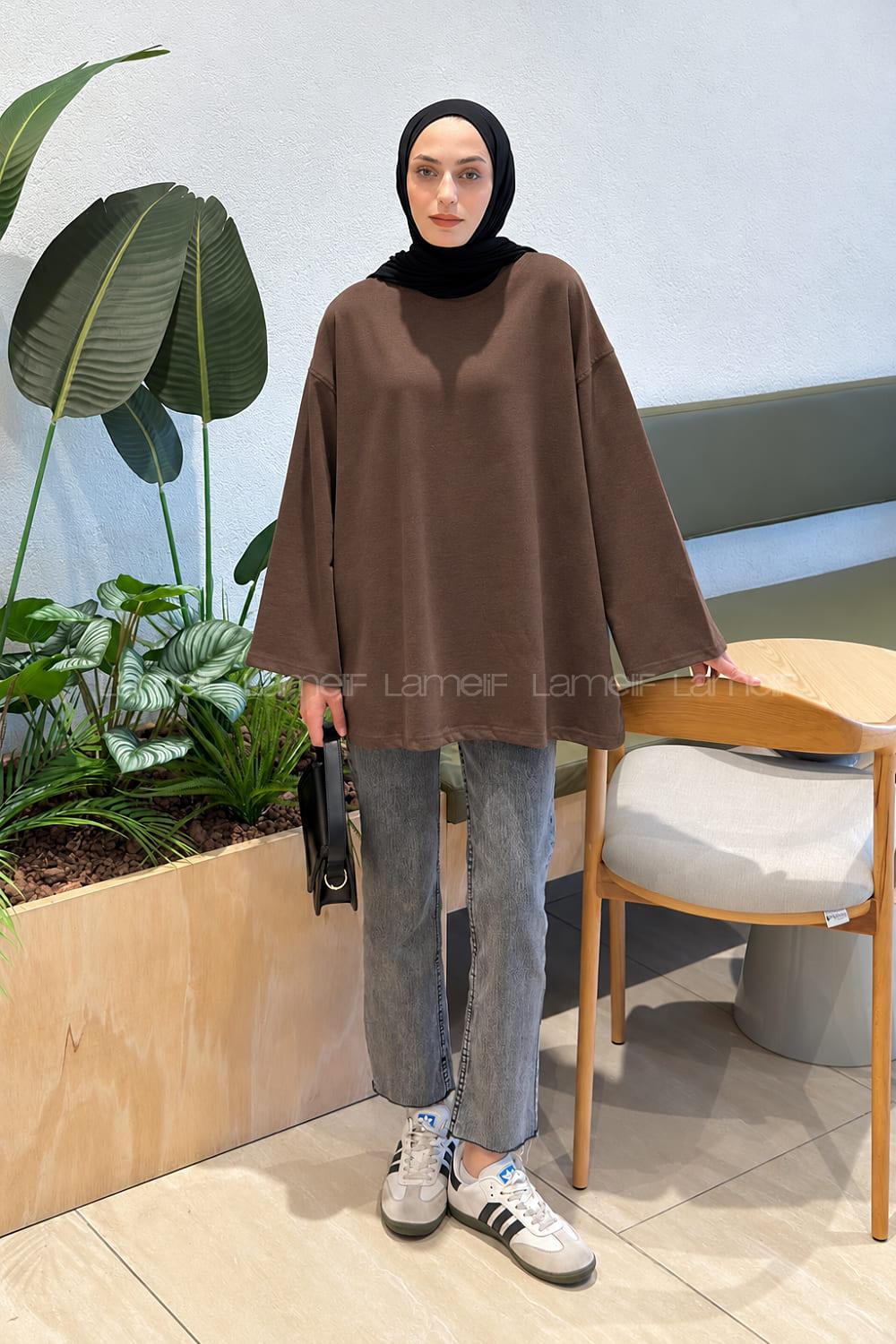 Bitter Brown Crew Neck Long Arm Sweatshirt