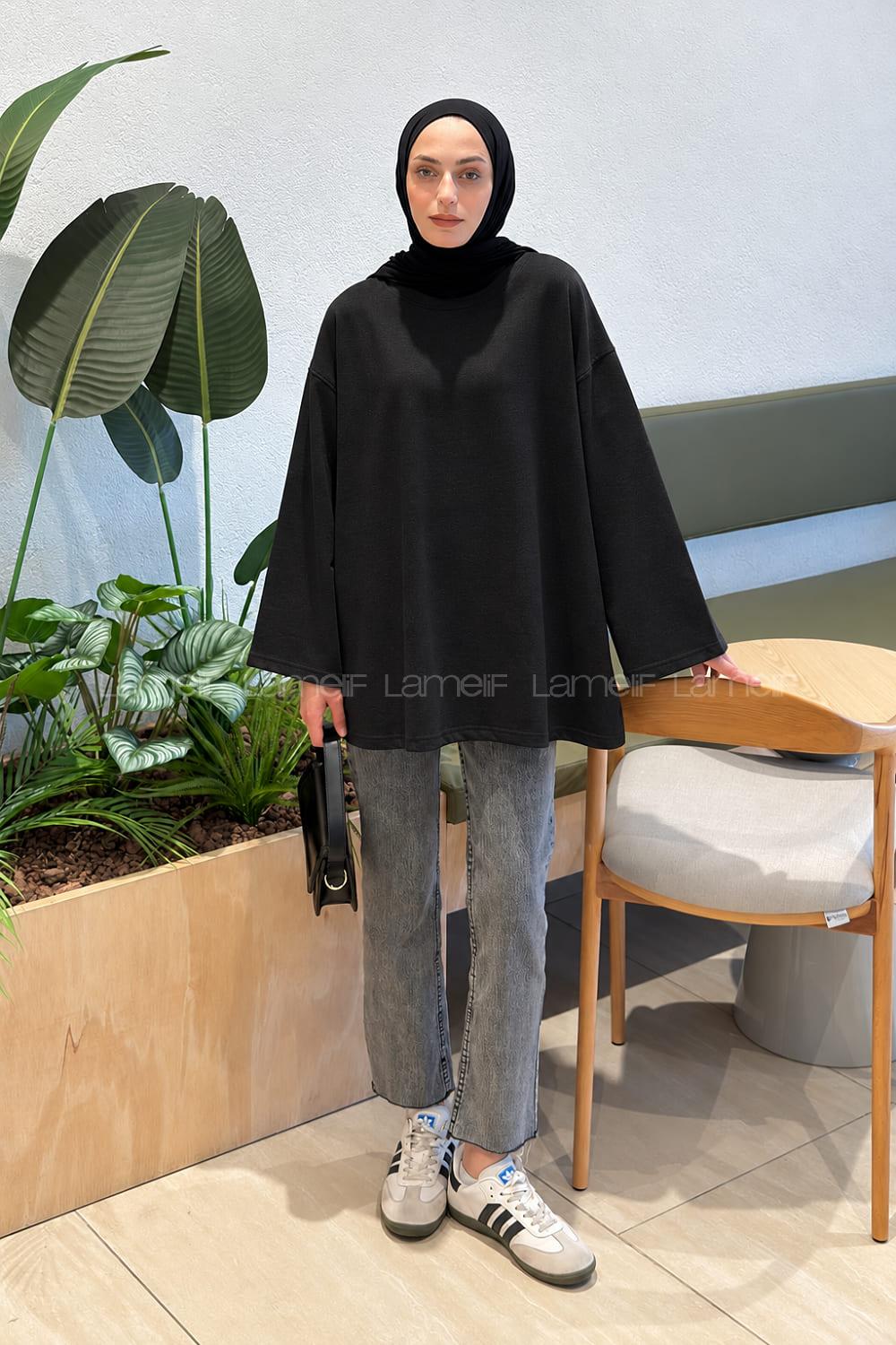 Lamelif Oversize Basic Sweat Siyah