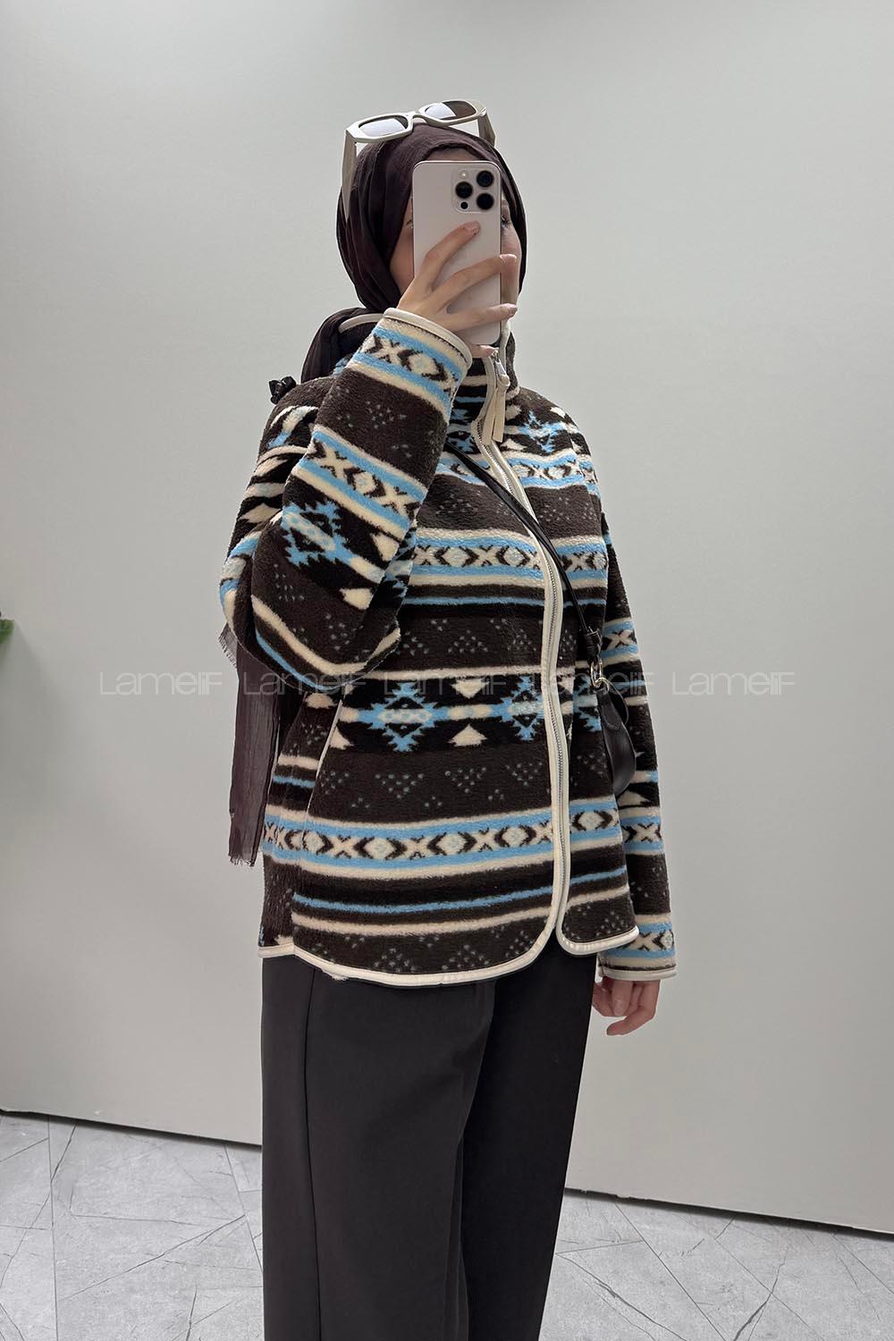 Brown Neckband Long Arm Jacket