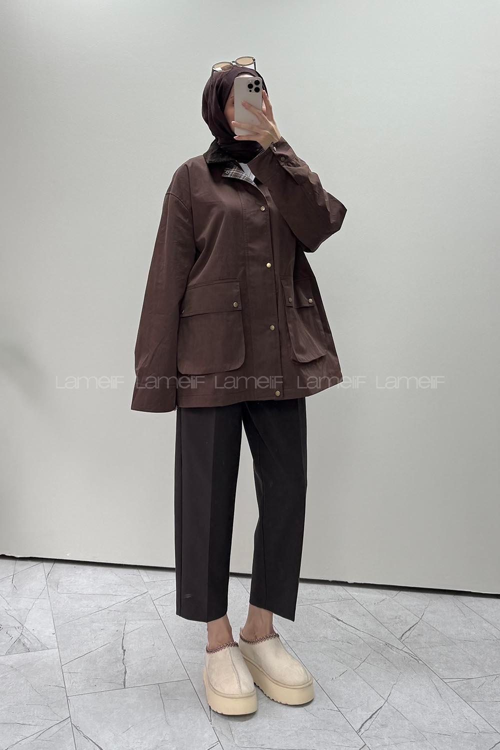 Brown Long Arm With Zipper Trench Coat