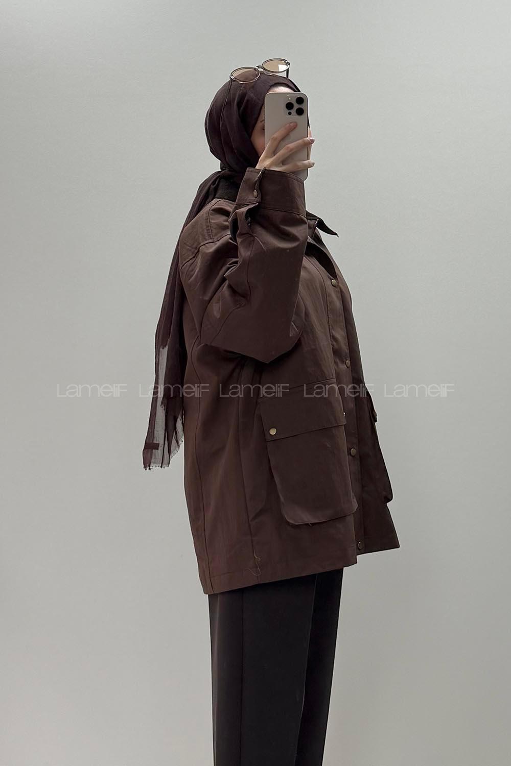 Brown Long Arm With Zipper Trench Coat
