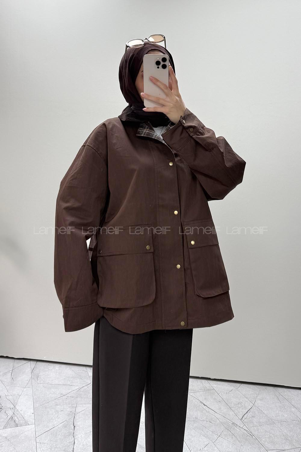 Brown Long Arm With Zipper Trench Coat
