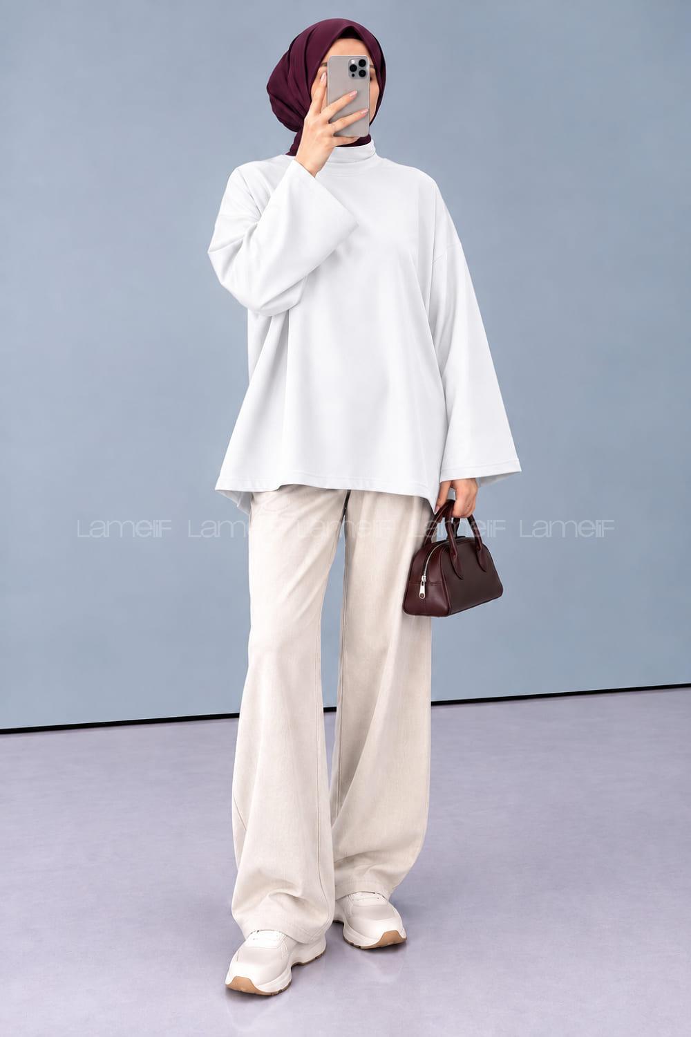Lamelif Oversize Basic Sweatshirt Ekru
