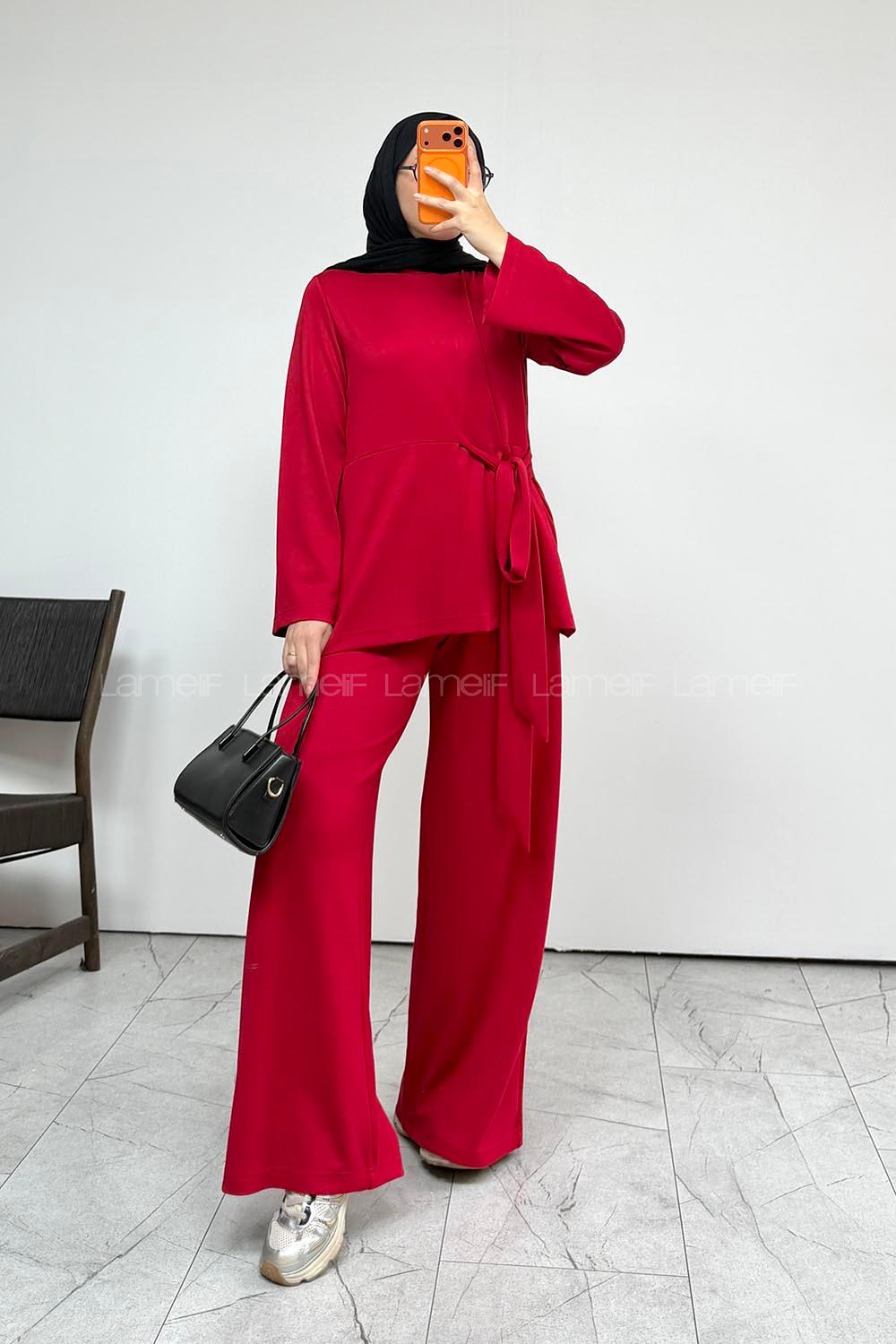 Red Neckband Long Arm Without Accessories Regular Trousers Suit