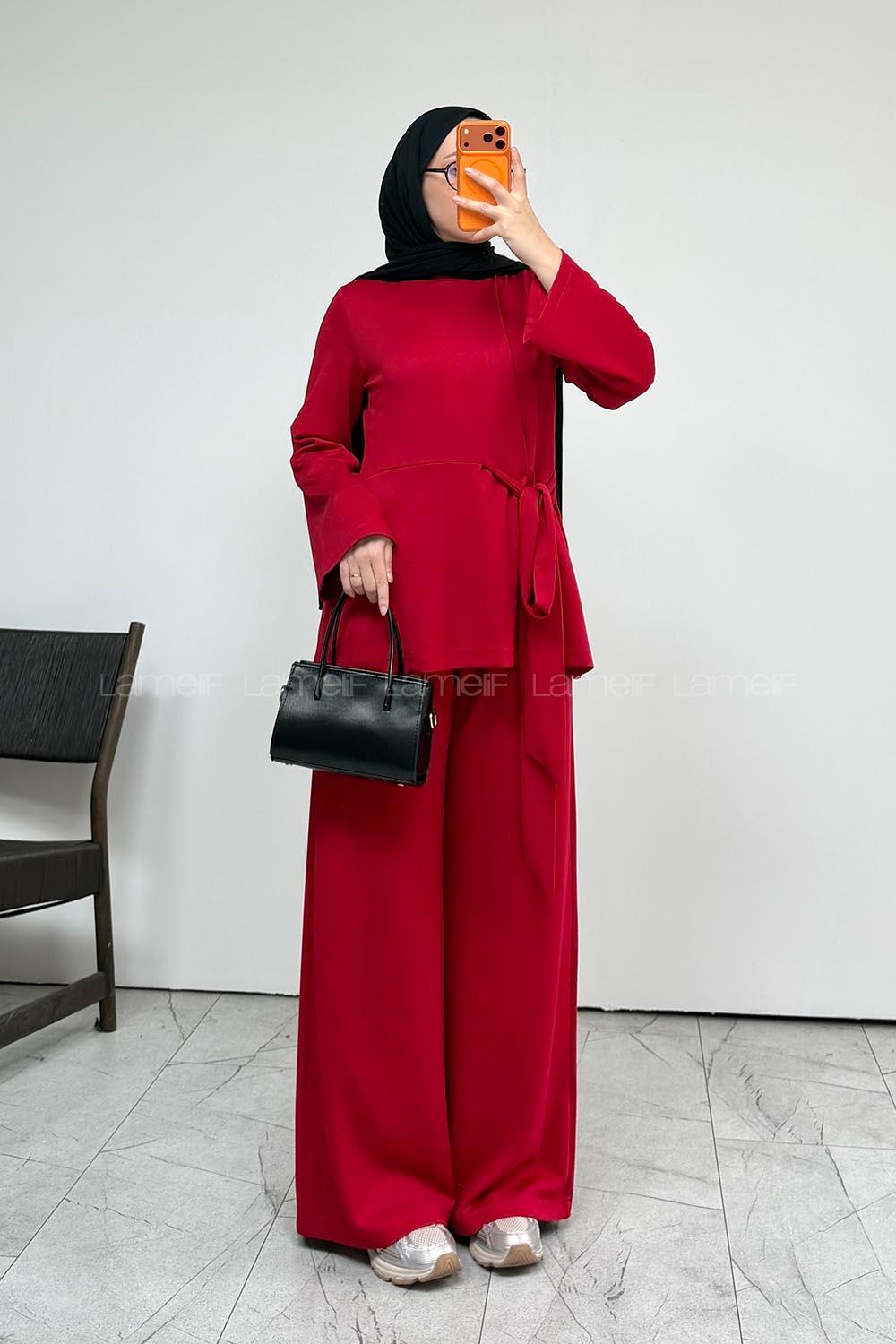 Red Neckband Long Arm Without Accessories Regular Trousers Suit
