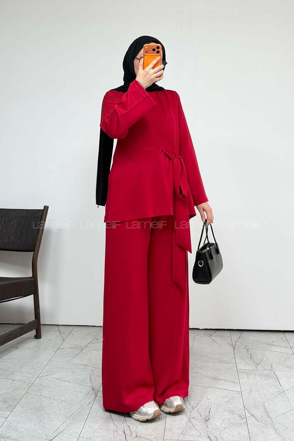 Red Neckband Long Arm Without Accessories Regular Trousers Suit