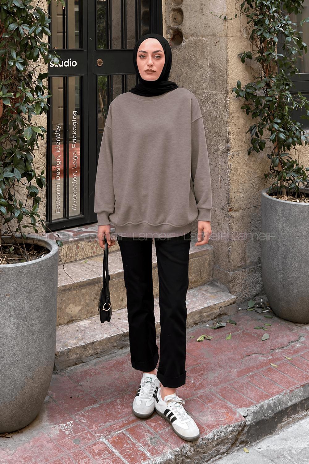 Mink Crew Neck Long Arm Unprinted Sweatshirt
