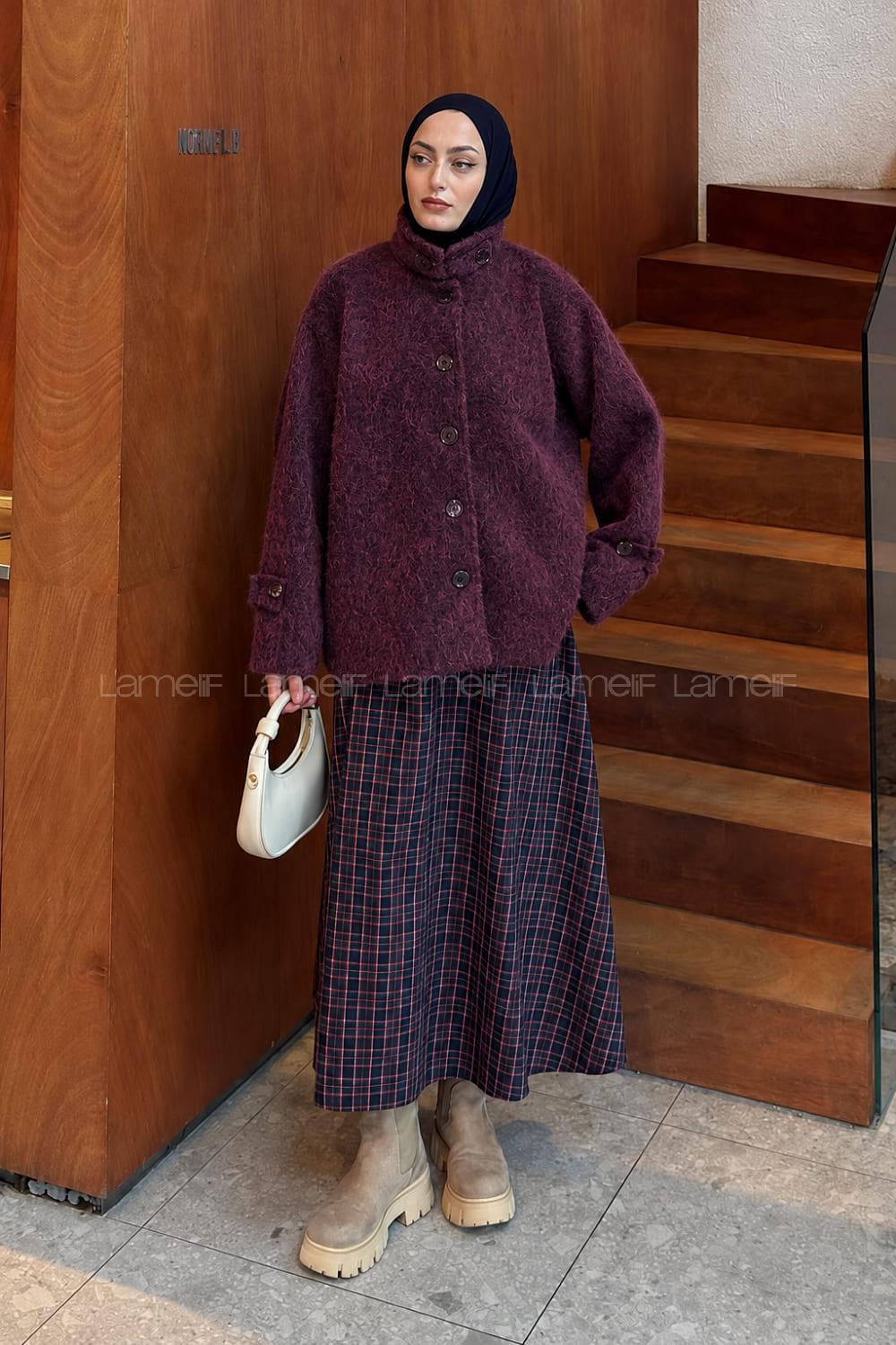 Lamelif Apolet Detaylı Sakallı Ceket Bordo