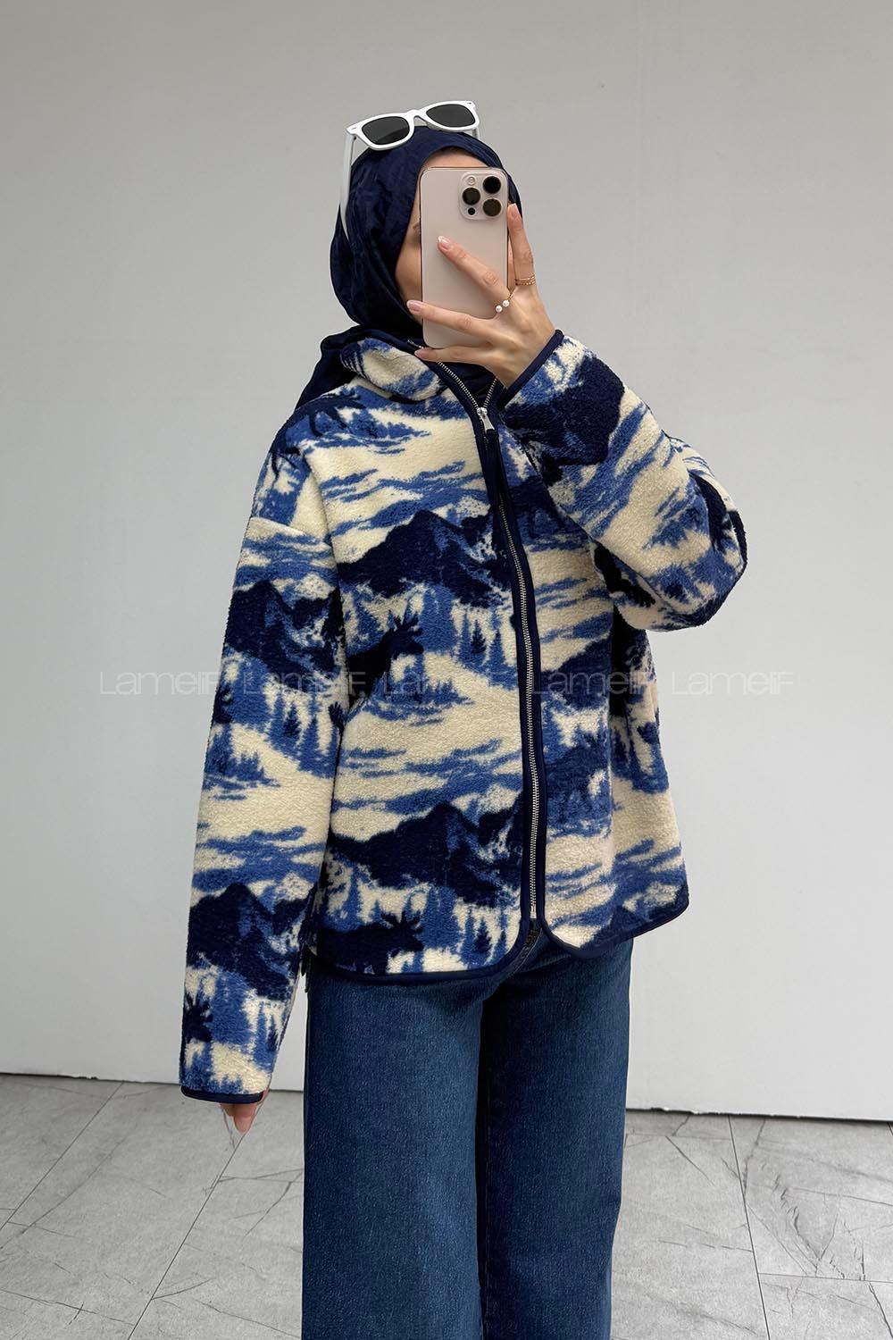 Navy Blue Neckband Long Arm Jacket