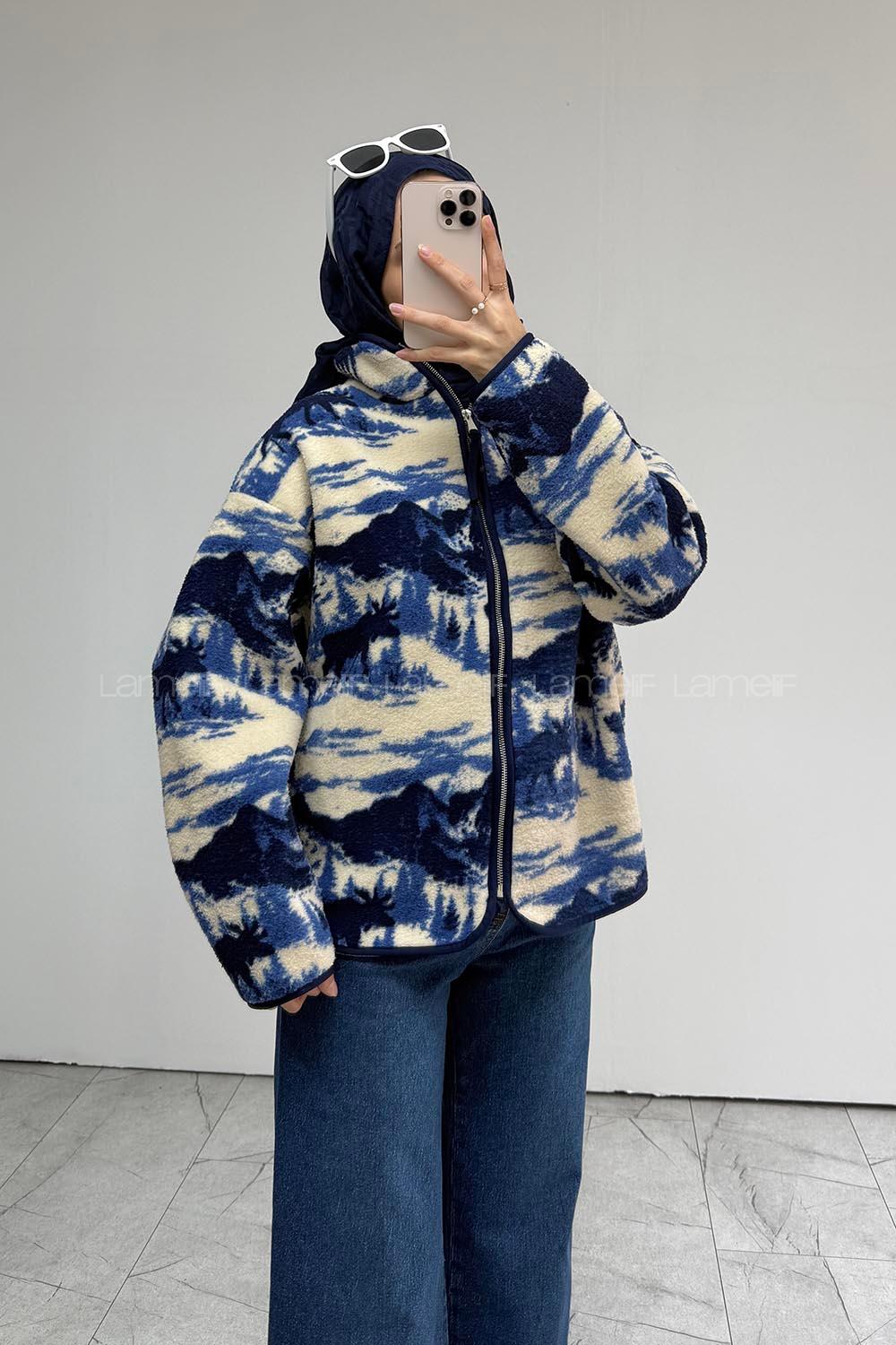 Navy Blue Neckband Long Arm Jacket
