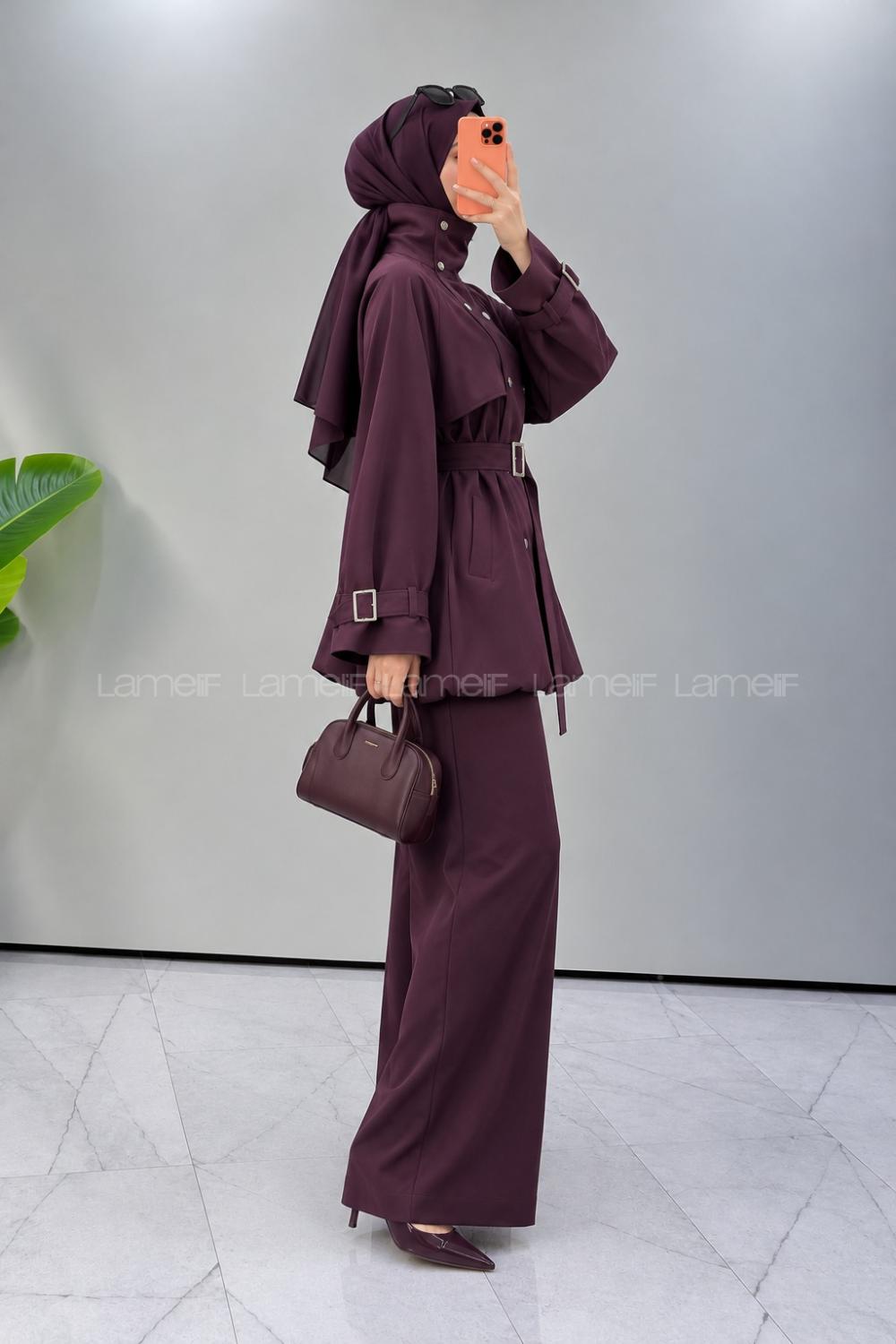 Plum Neckband Long Arm Jacket