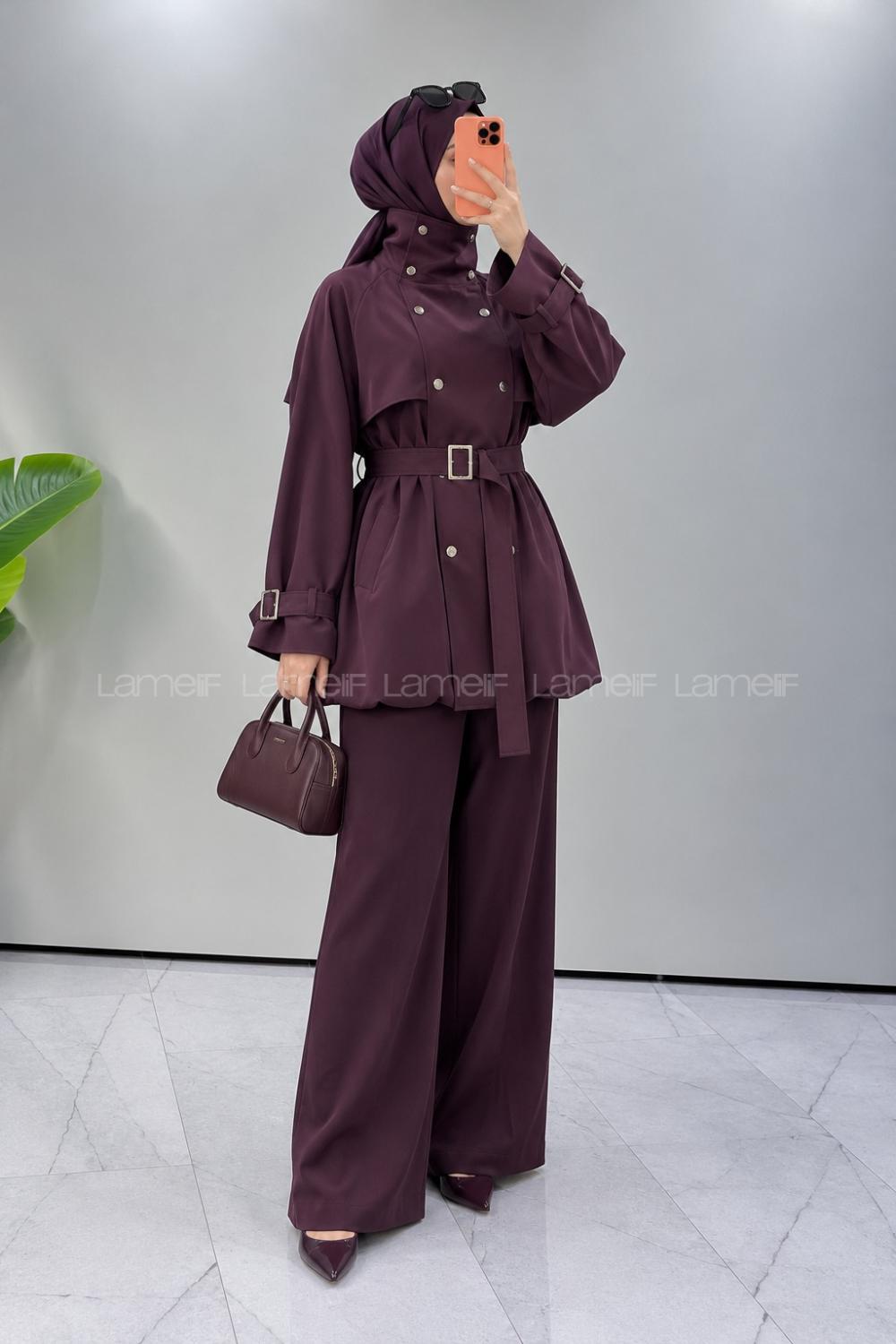 Plum Neckband Long Arm Jacket