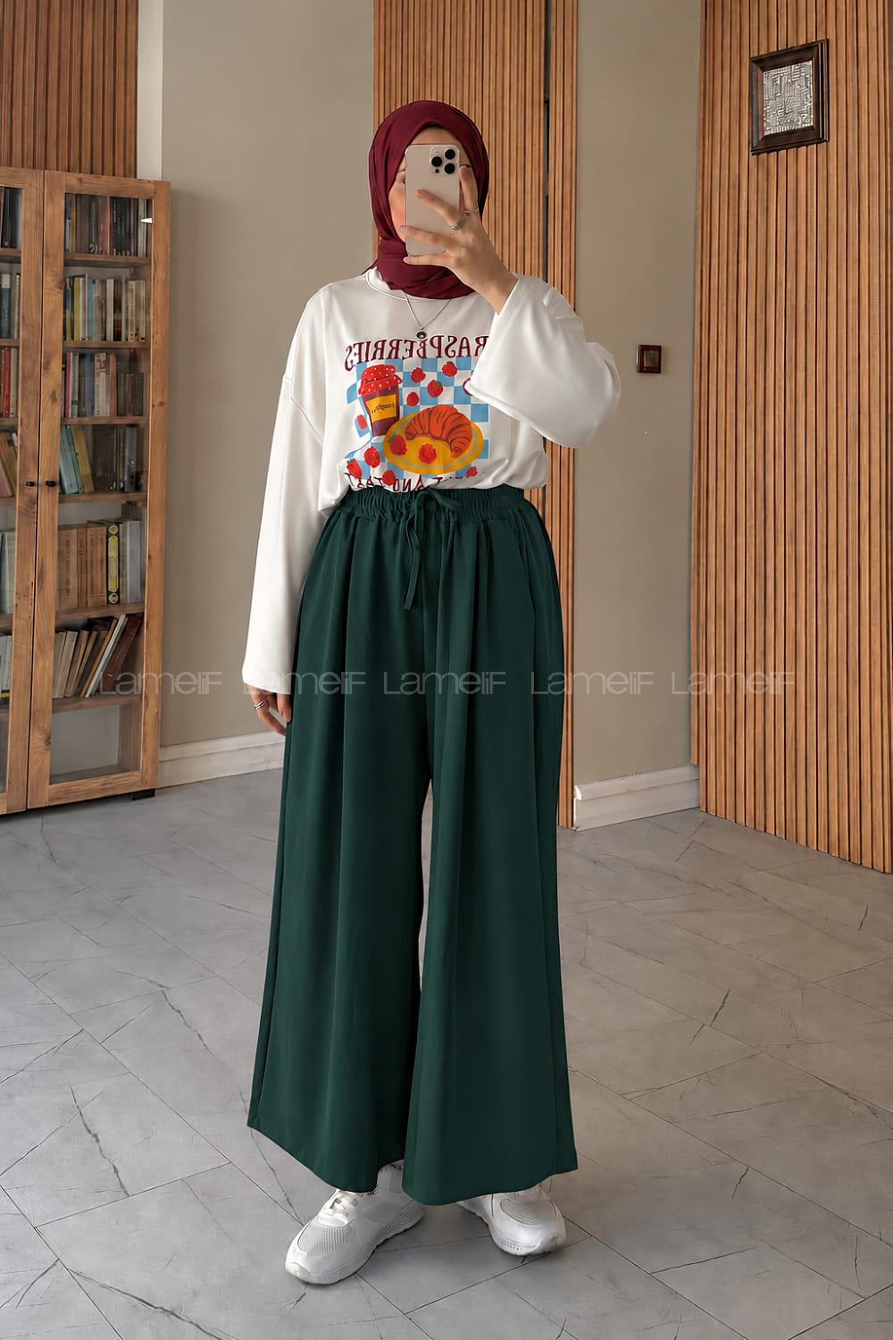 Lamelif Oysho Kumaş Pantolon Etek Zümrüt Yeşili