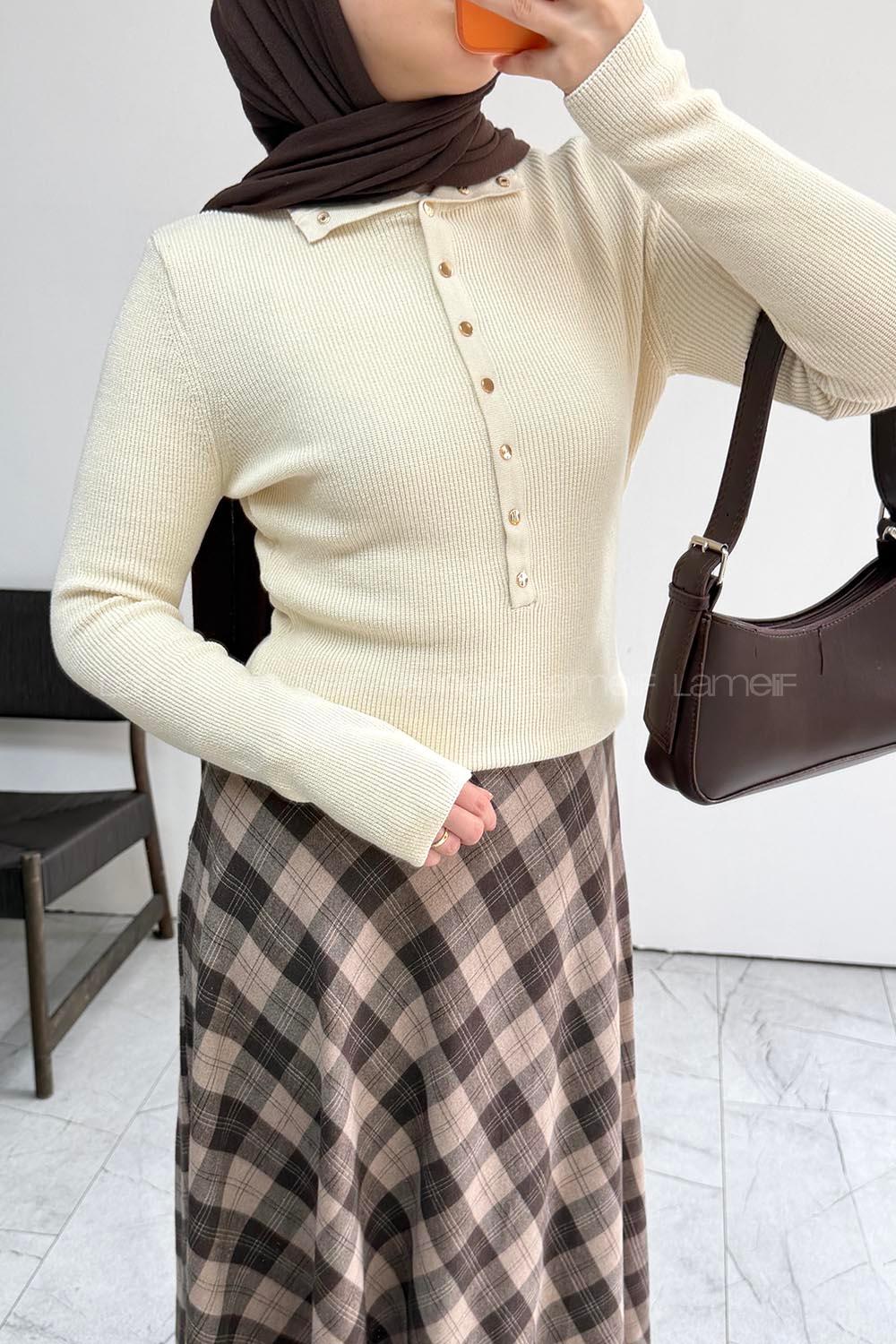 Ecru Neckband Long Arm Jumper