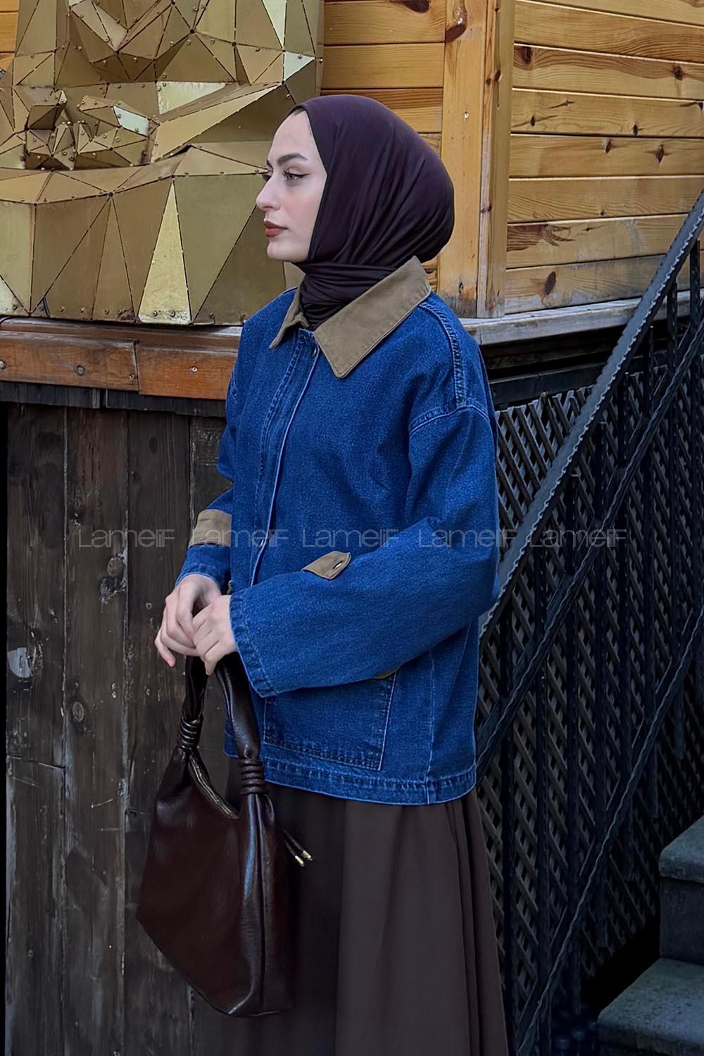 Camel Shirt Collar Long Arm Denim Jacket