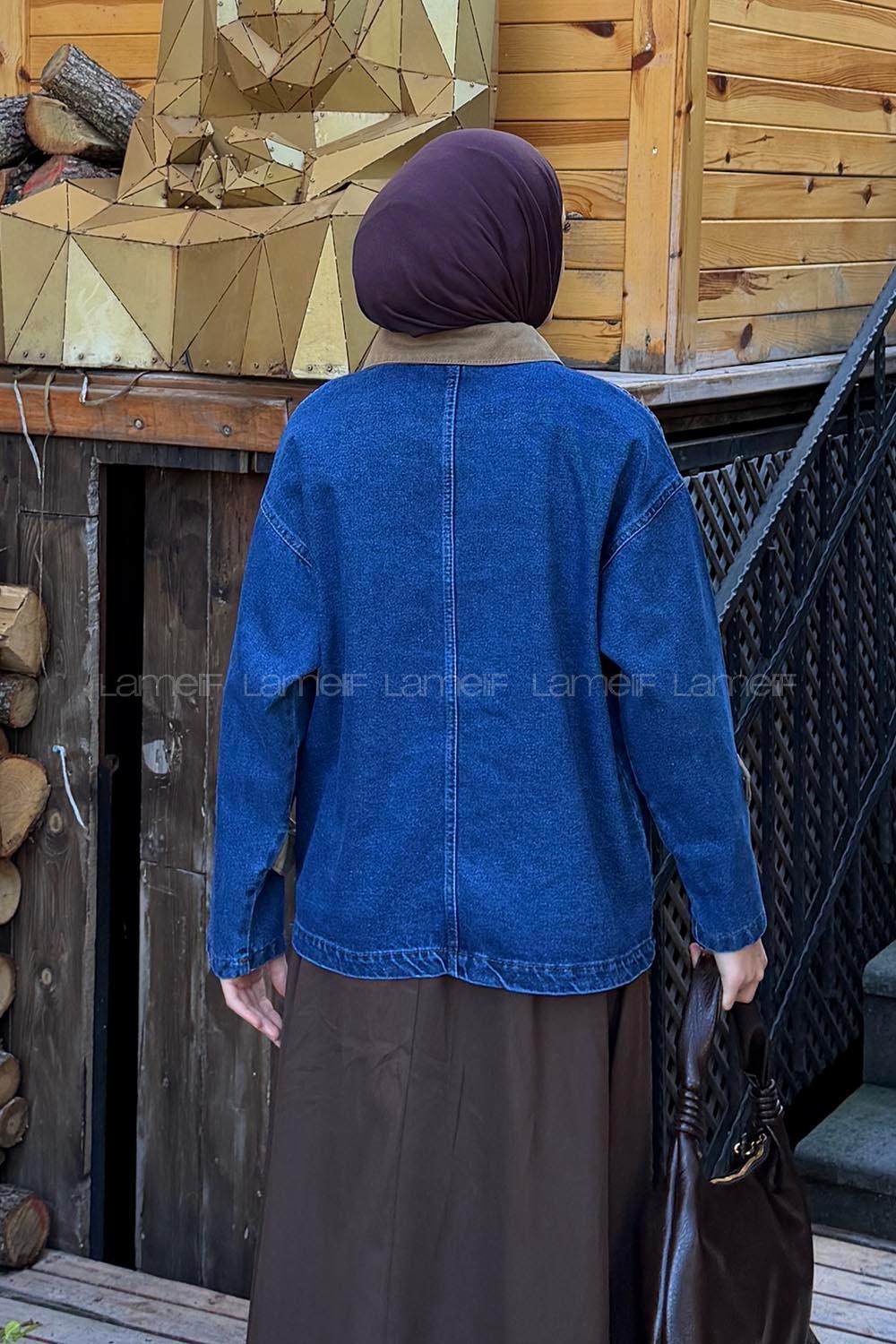 Camel Shirt Collar Long Arm Denim Jacket