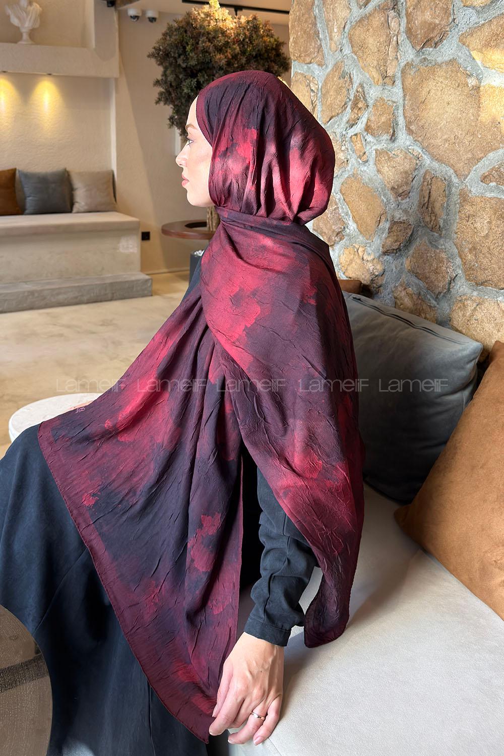 Lamelif Bulut Desen Bambu Şal Bordo