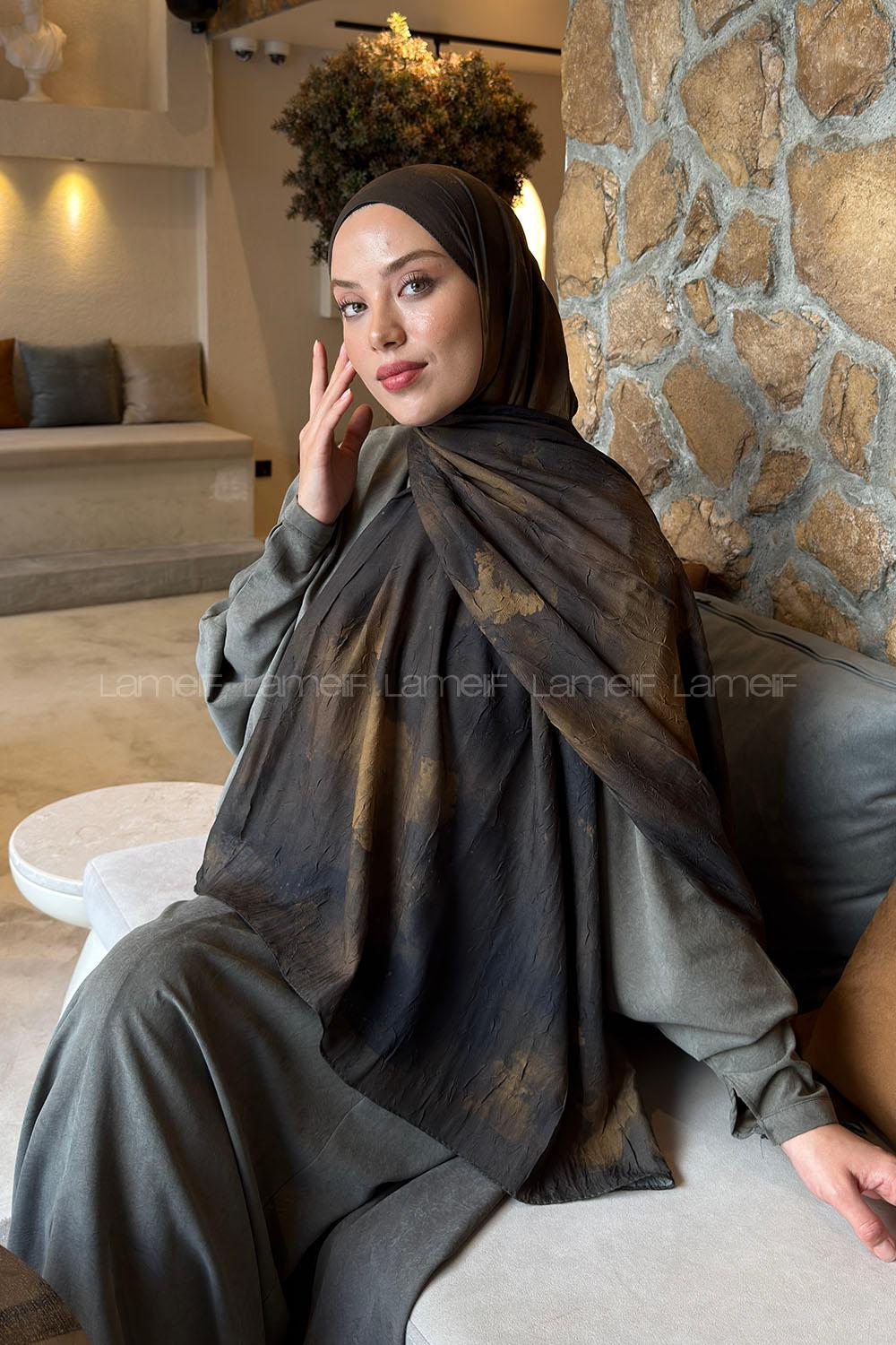 Lamelif Bulut Desen Bambu Şal Haki