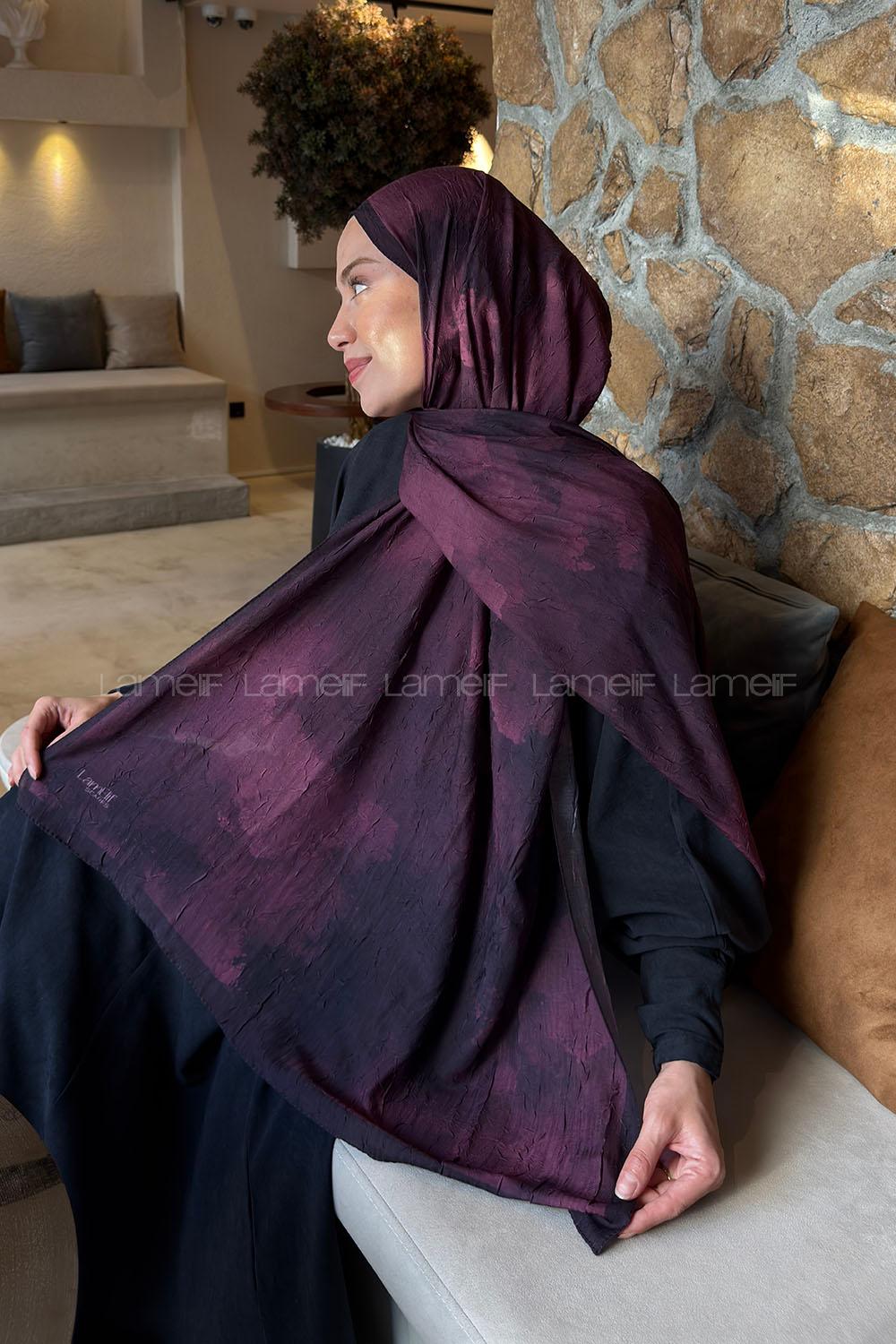 Lamelif Bulut Desen Bambu Şal Mürdüm