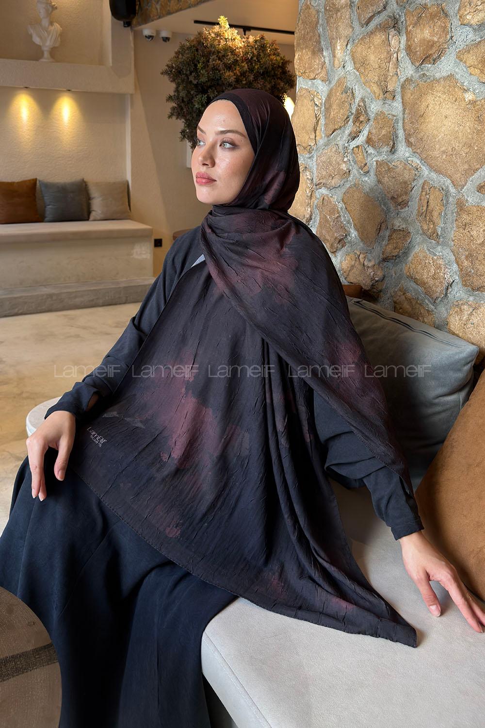 Lamelif Bulut Desen Bambu Şal Siyah Kahverengi