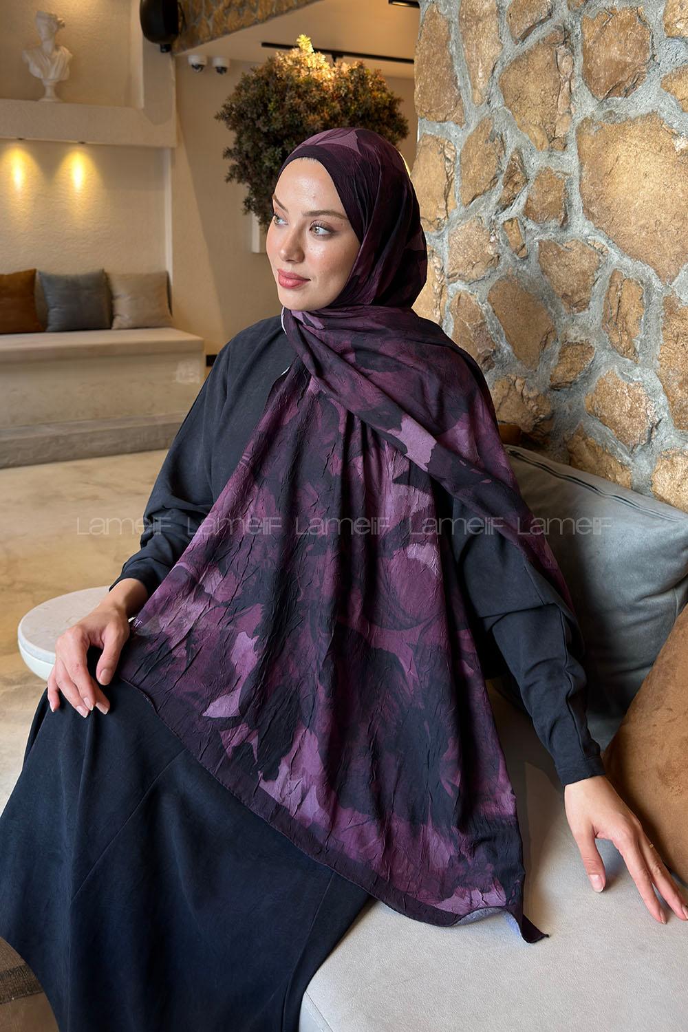 Lamelif Flower Desen Bambu Şal Mürdüm