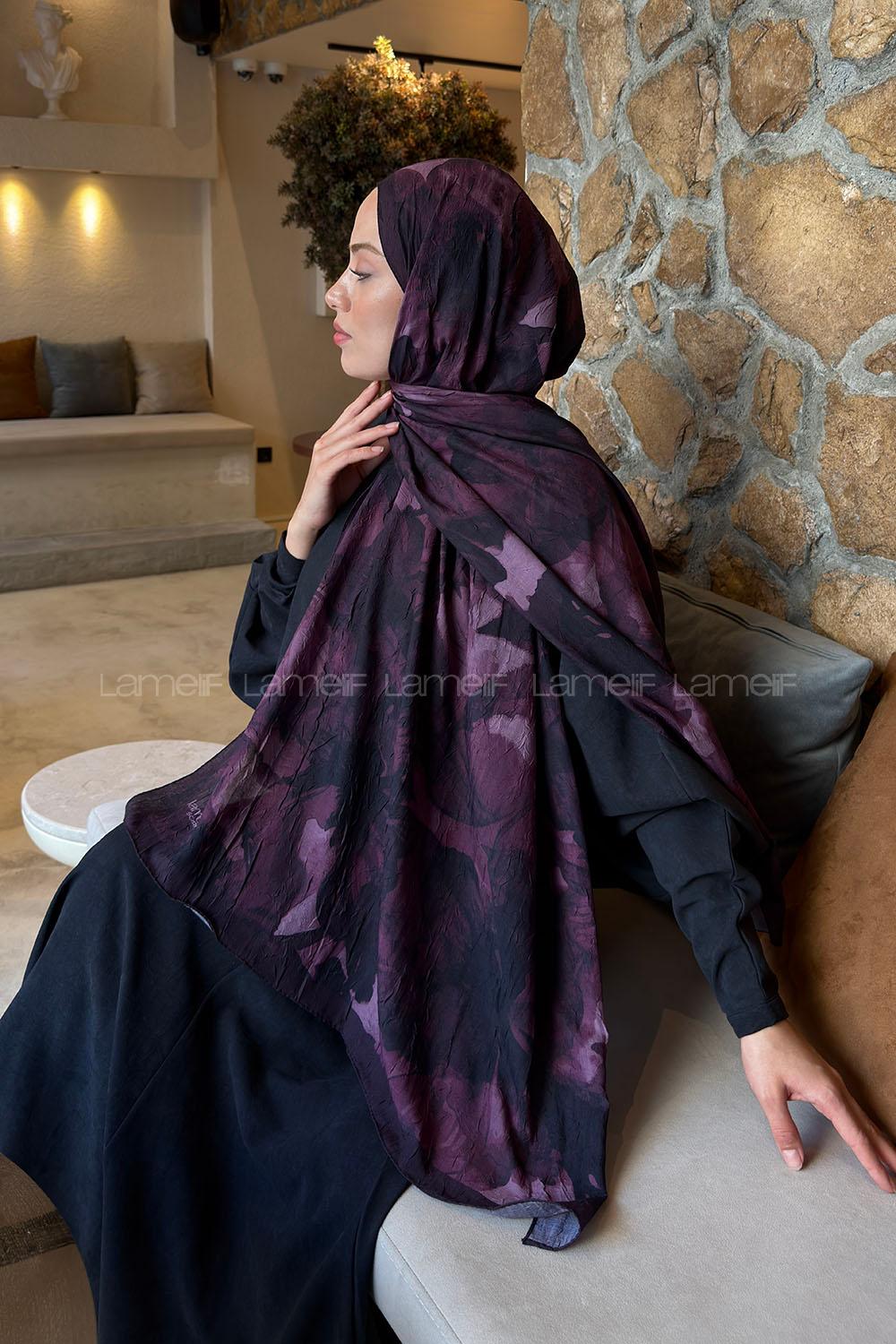 Lamelif Flower Desen Bambu Şal Mürdüm