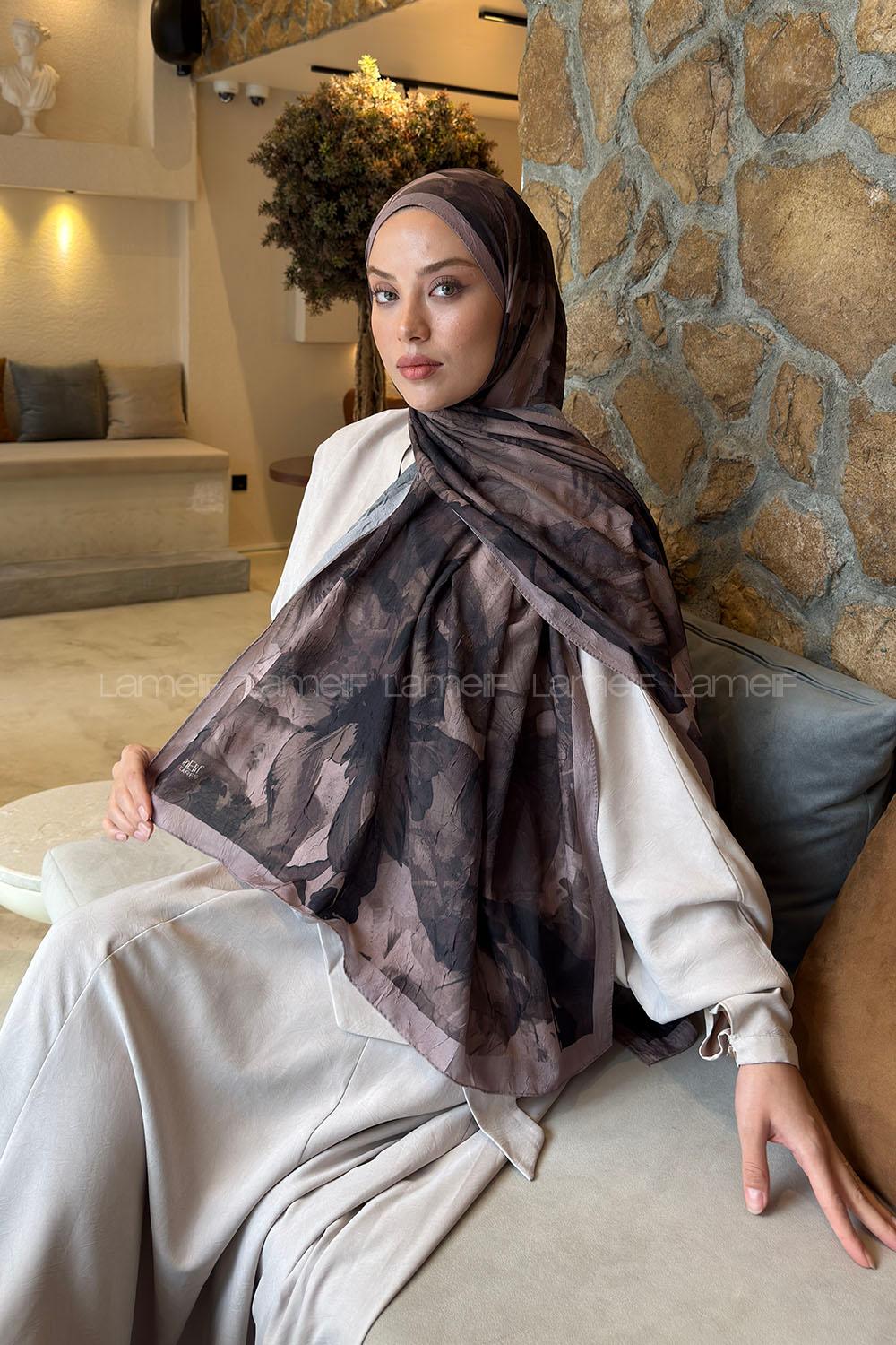 Lamelif Flower Desen Bambu Şal Vizon