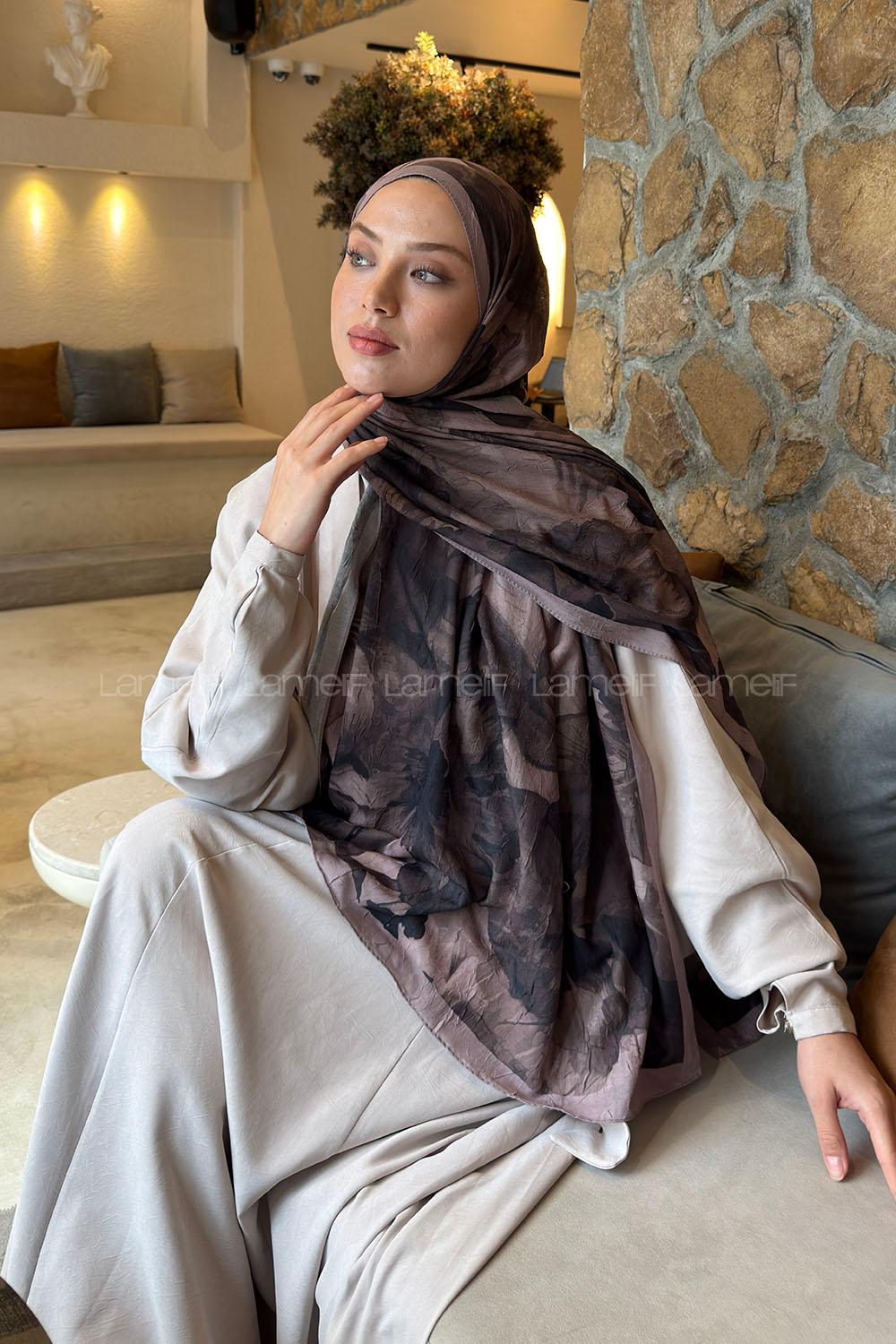 Lamelif Flower Desen Bambu Şal Vizon