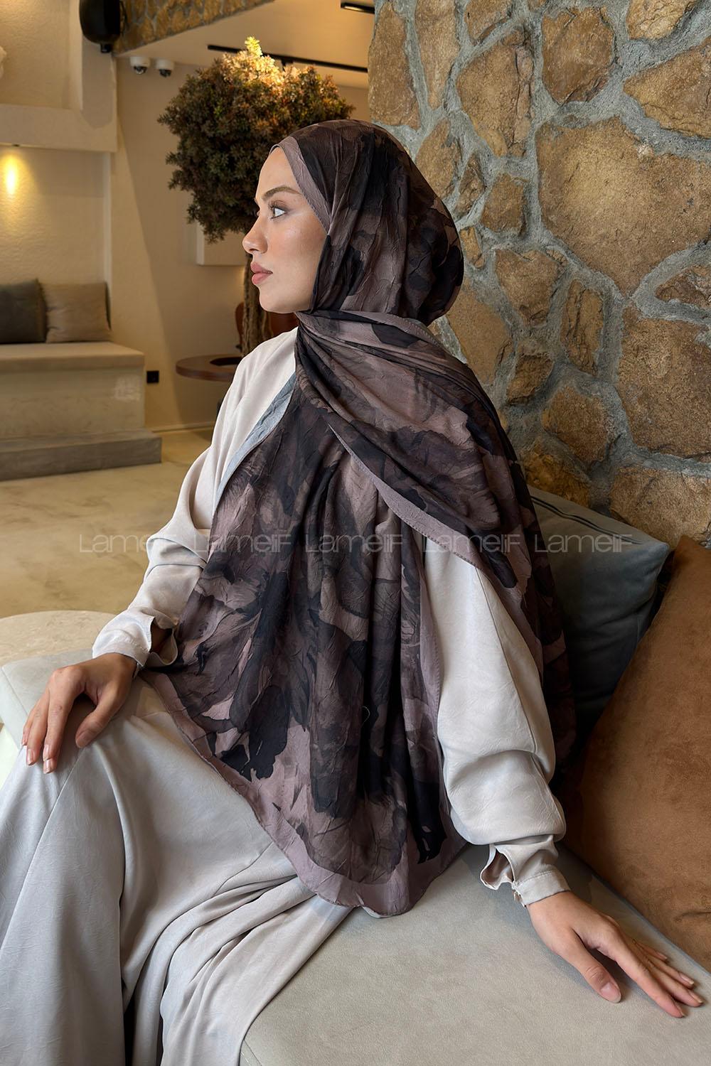 Lamelif Flower Desen Bambu Şal Vizon