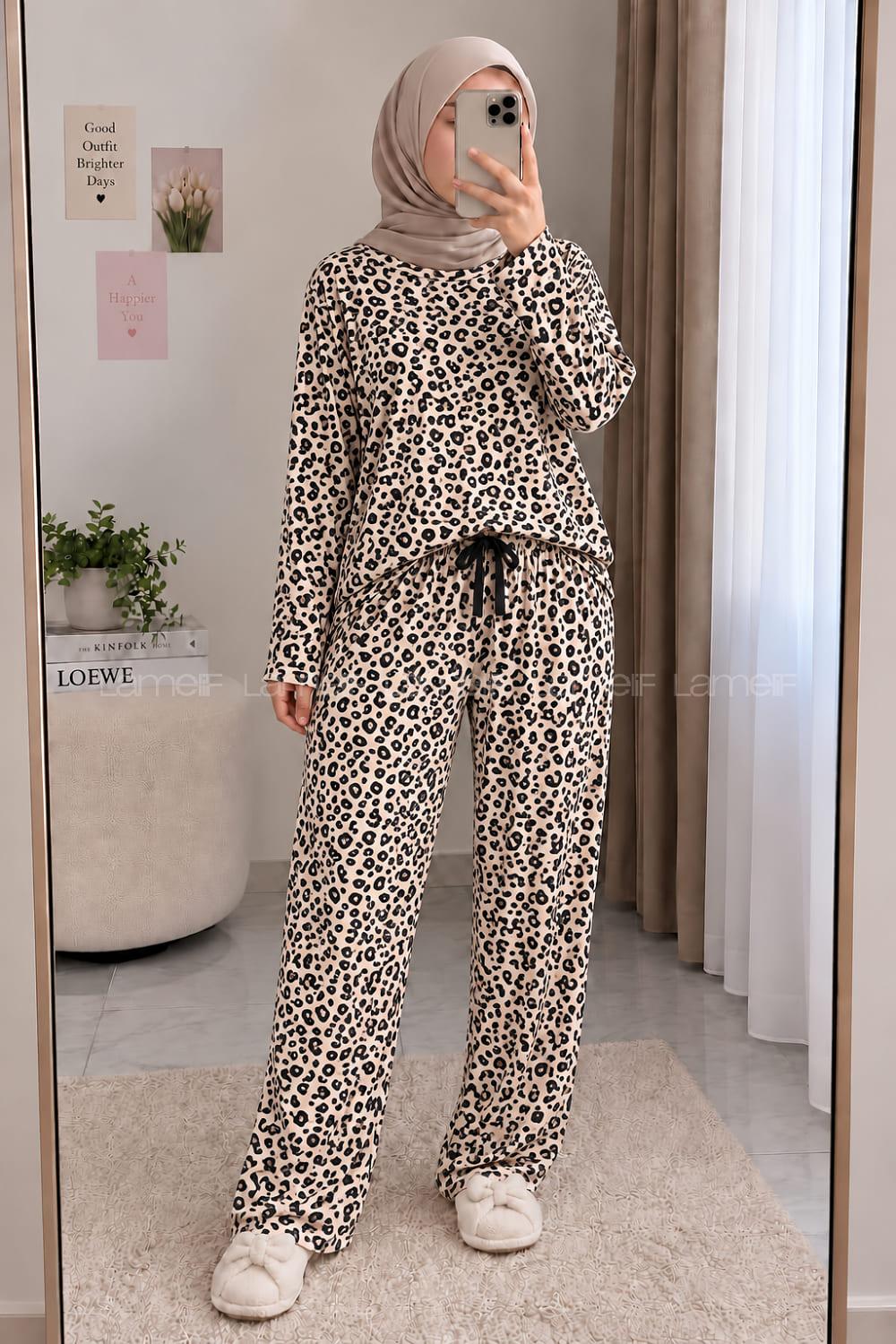 Lamelif Leopar Desenli Pijama Takımı