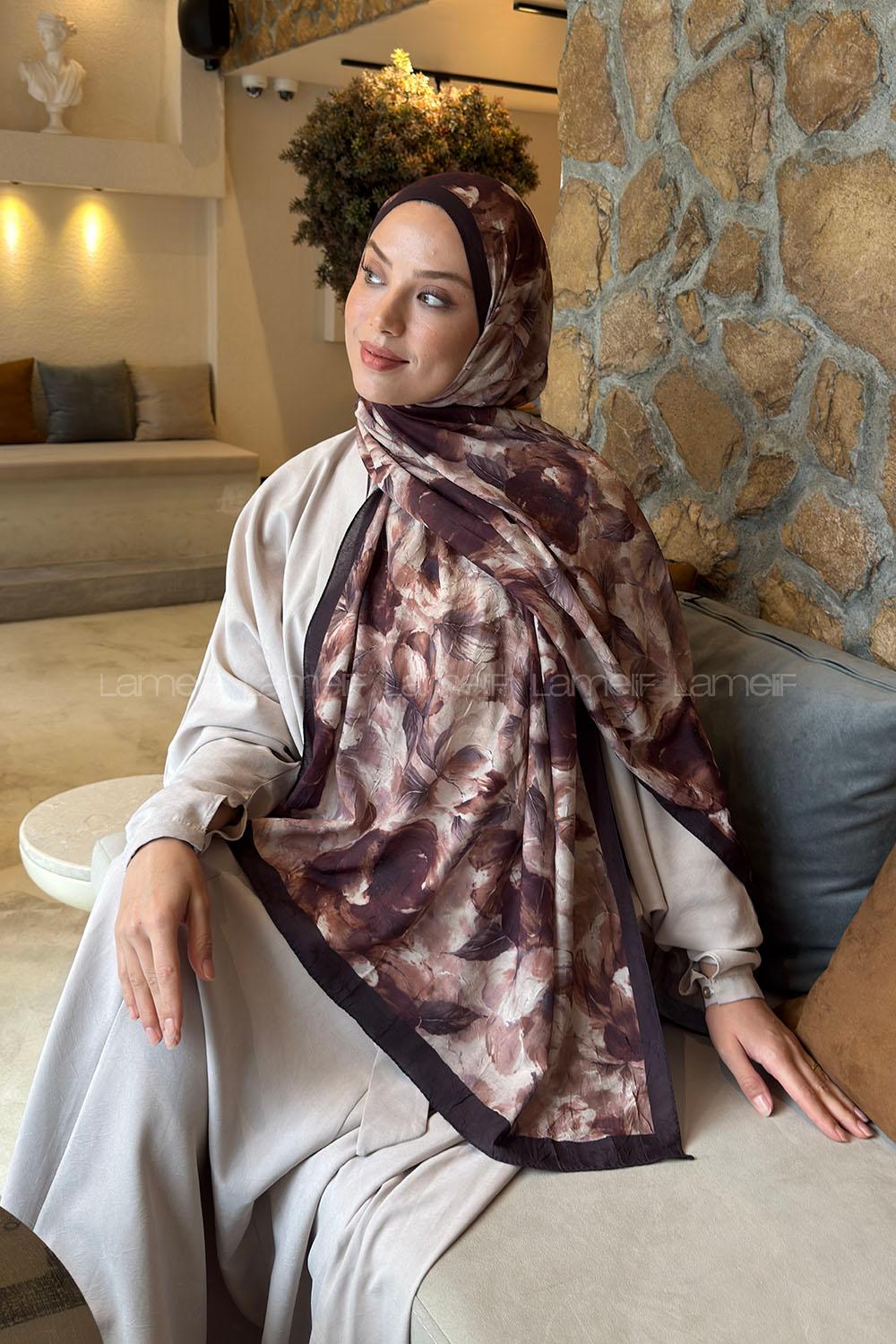 Lamelif Lotus Desen Bambu Şal Acı Kahve