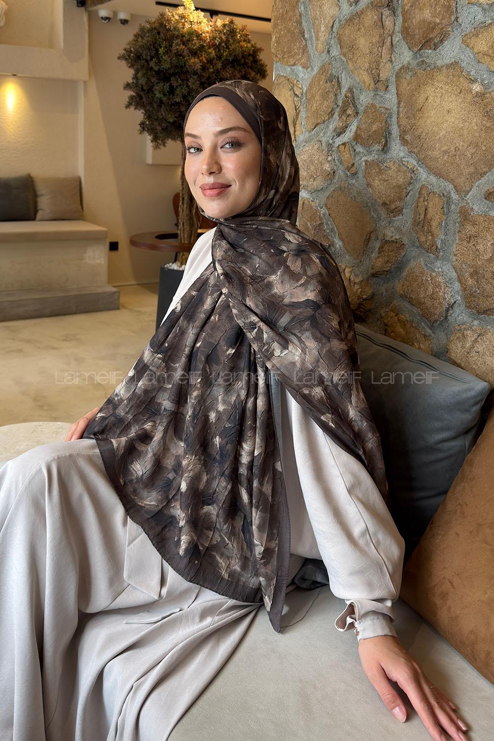 Lamelif Lotus Desen Bambu Şal Asker Yeşili