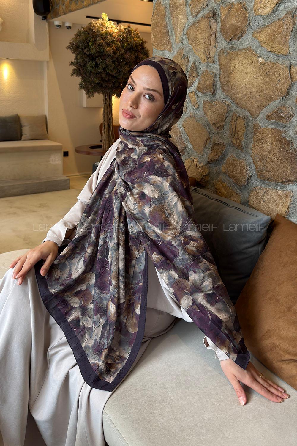 Lamelif Lotus Desen Bambu Şal Mürdüm