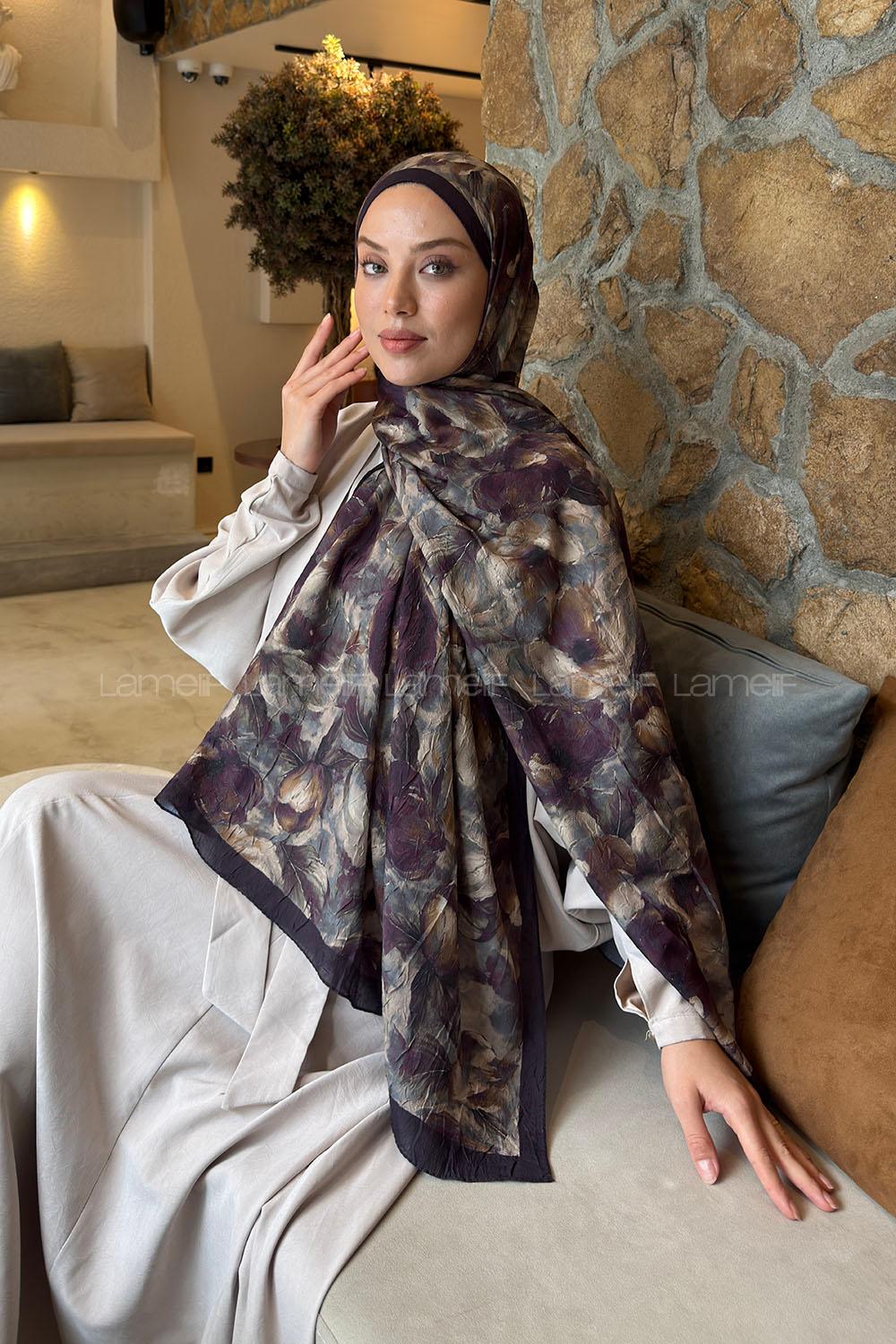 Lamelif Lotus Desen Bambu Şal Mürdüm
