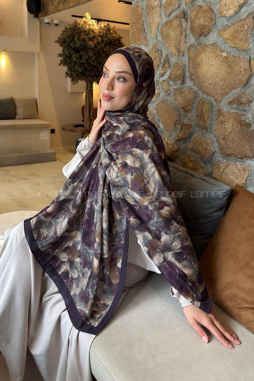 Lamelif Lotus Desen Bambu Şal Mürdüm