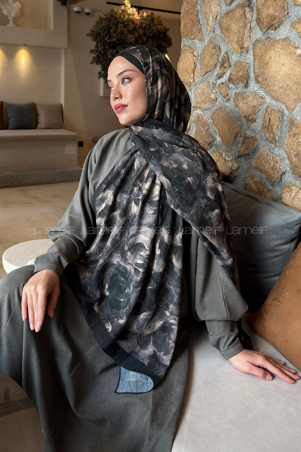Lamelif Lotus Desen Bambu Şal Yaprak Yeşili
