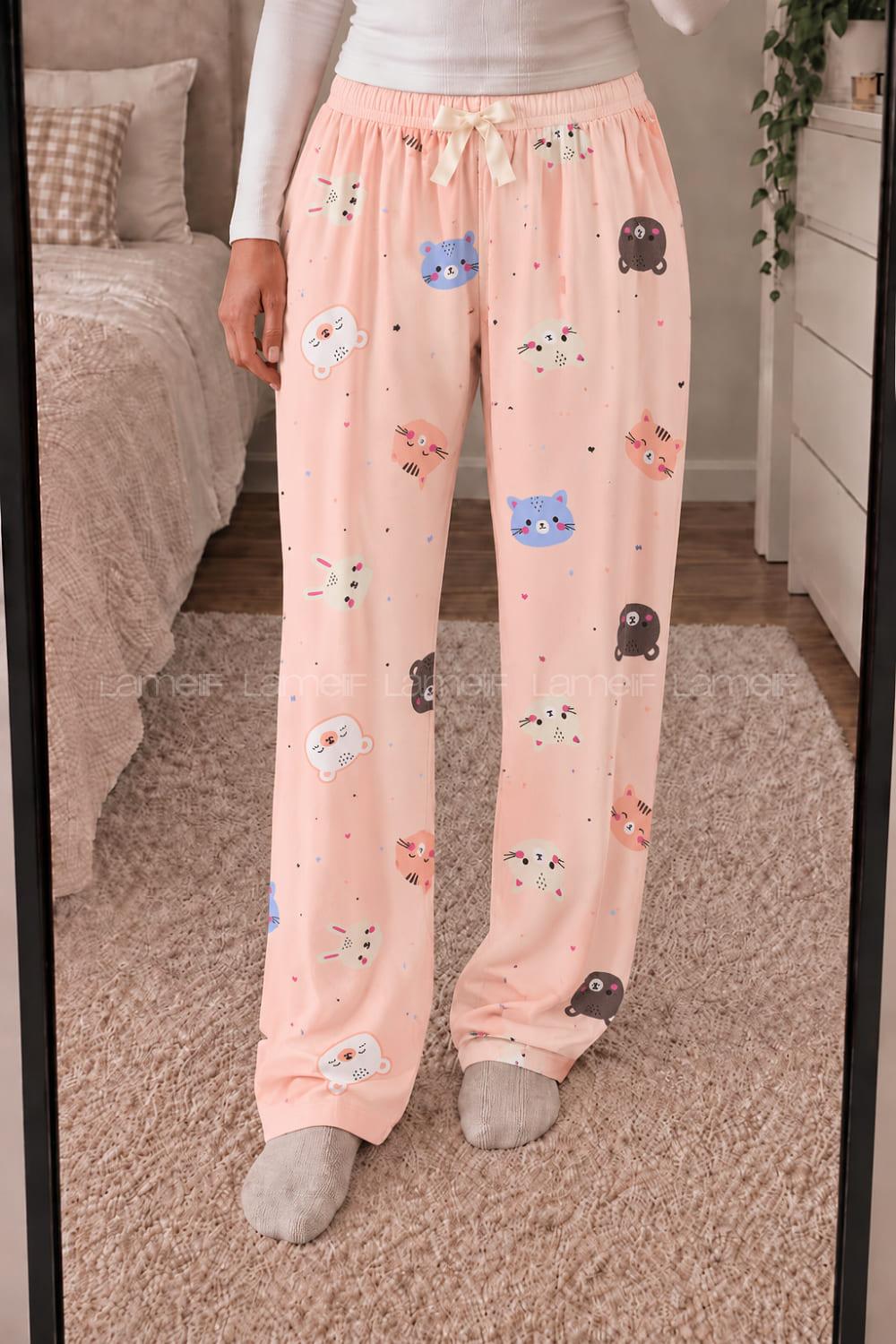 Lamelif Milan Kumaş Ayıcık Desenli Pijama Altı