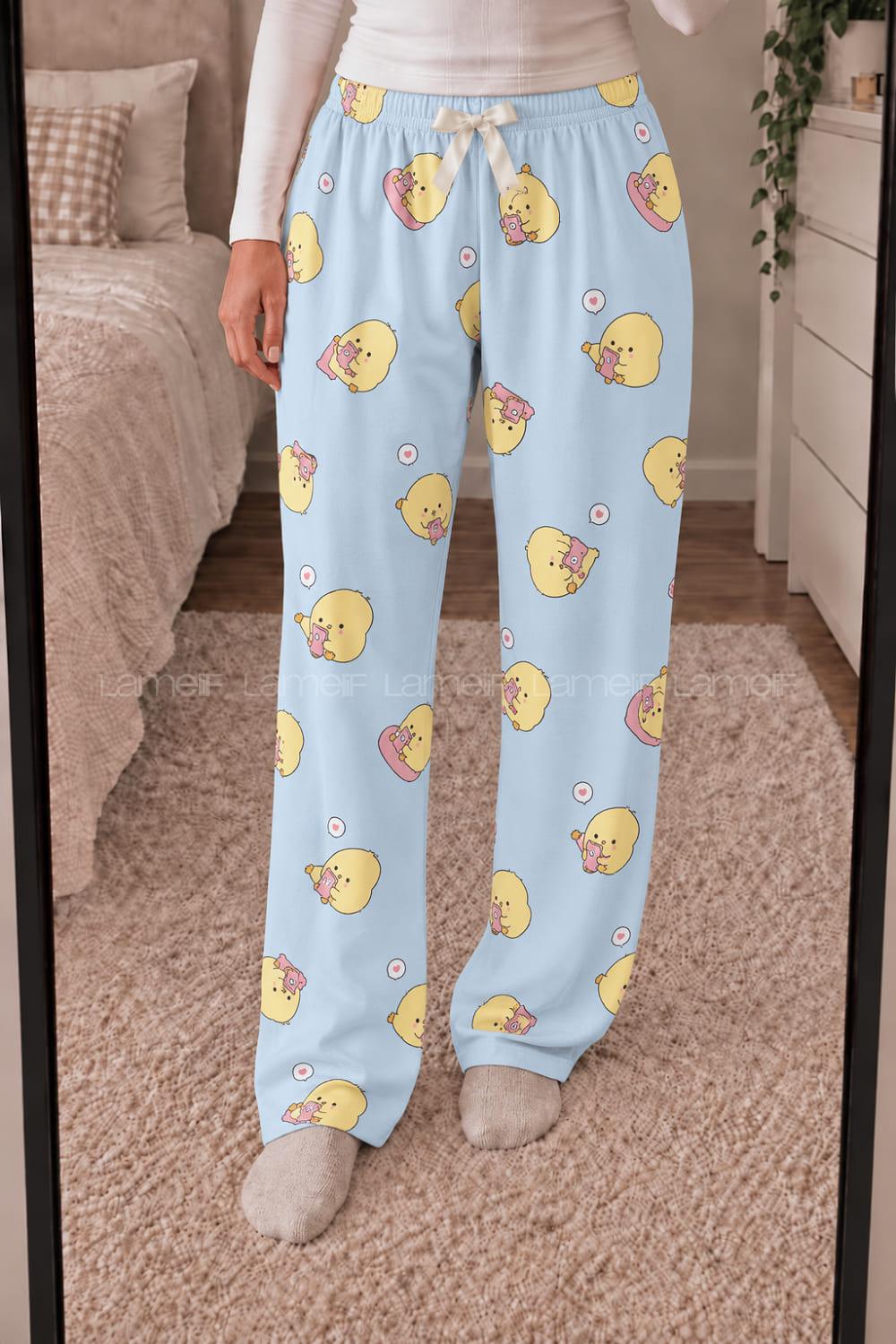 Lamelif Milan Kumaş Civciv Desenli Pijama Altı