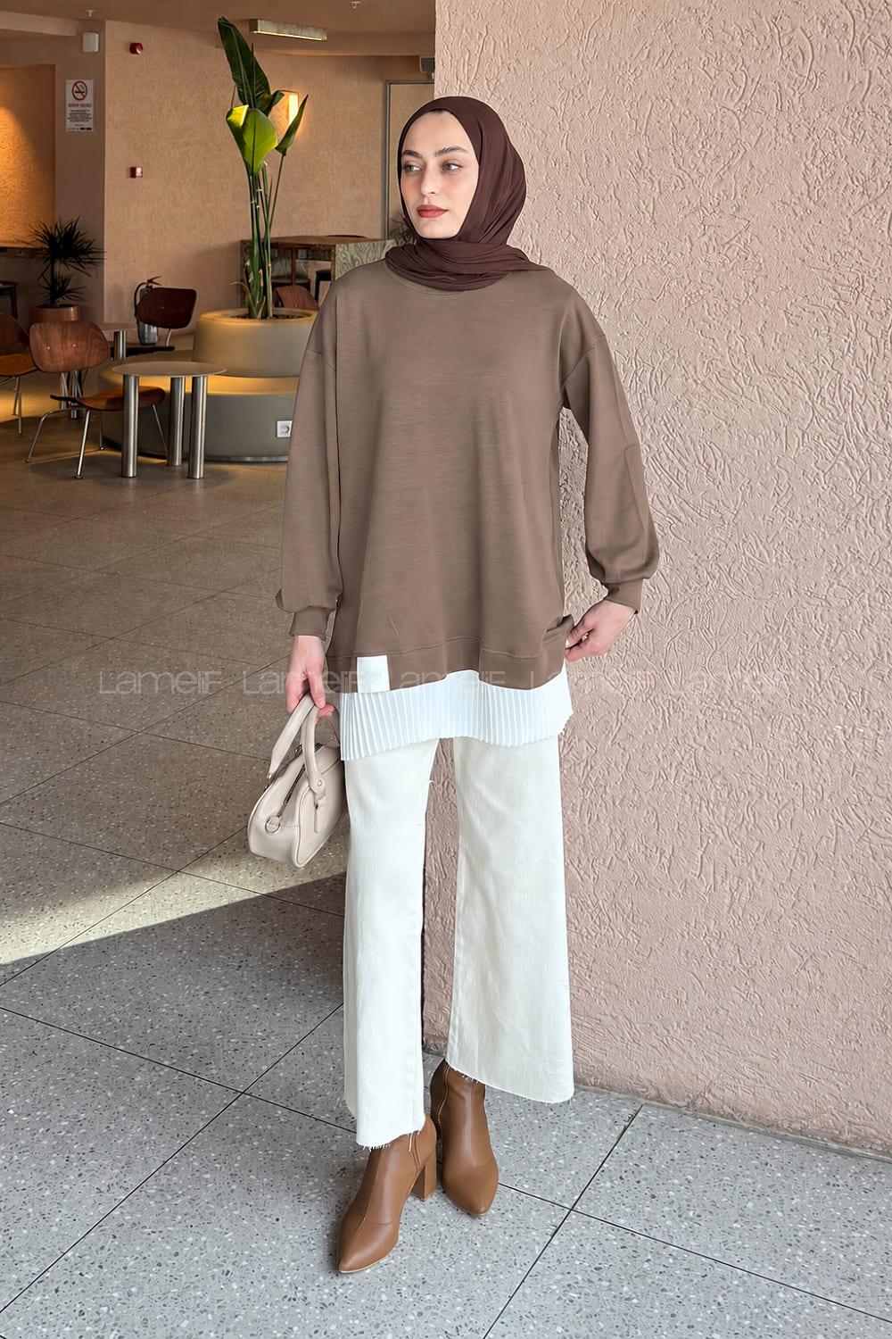 Lamelif Pilise Detaylı Tunik Vizon