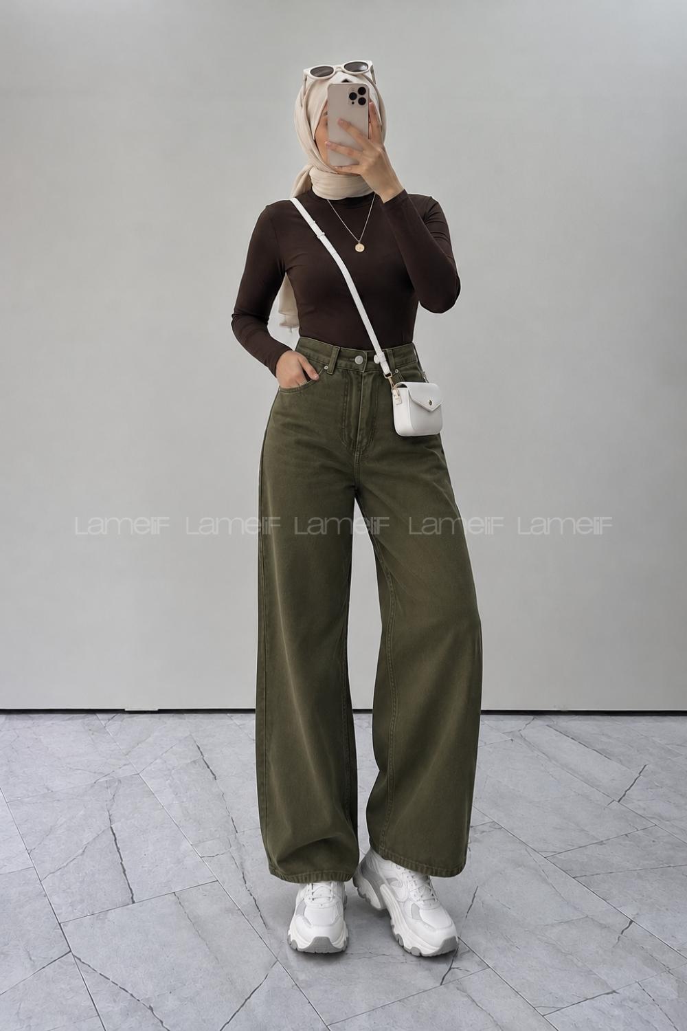 Khaki Gabardin High Waist Pants