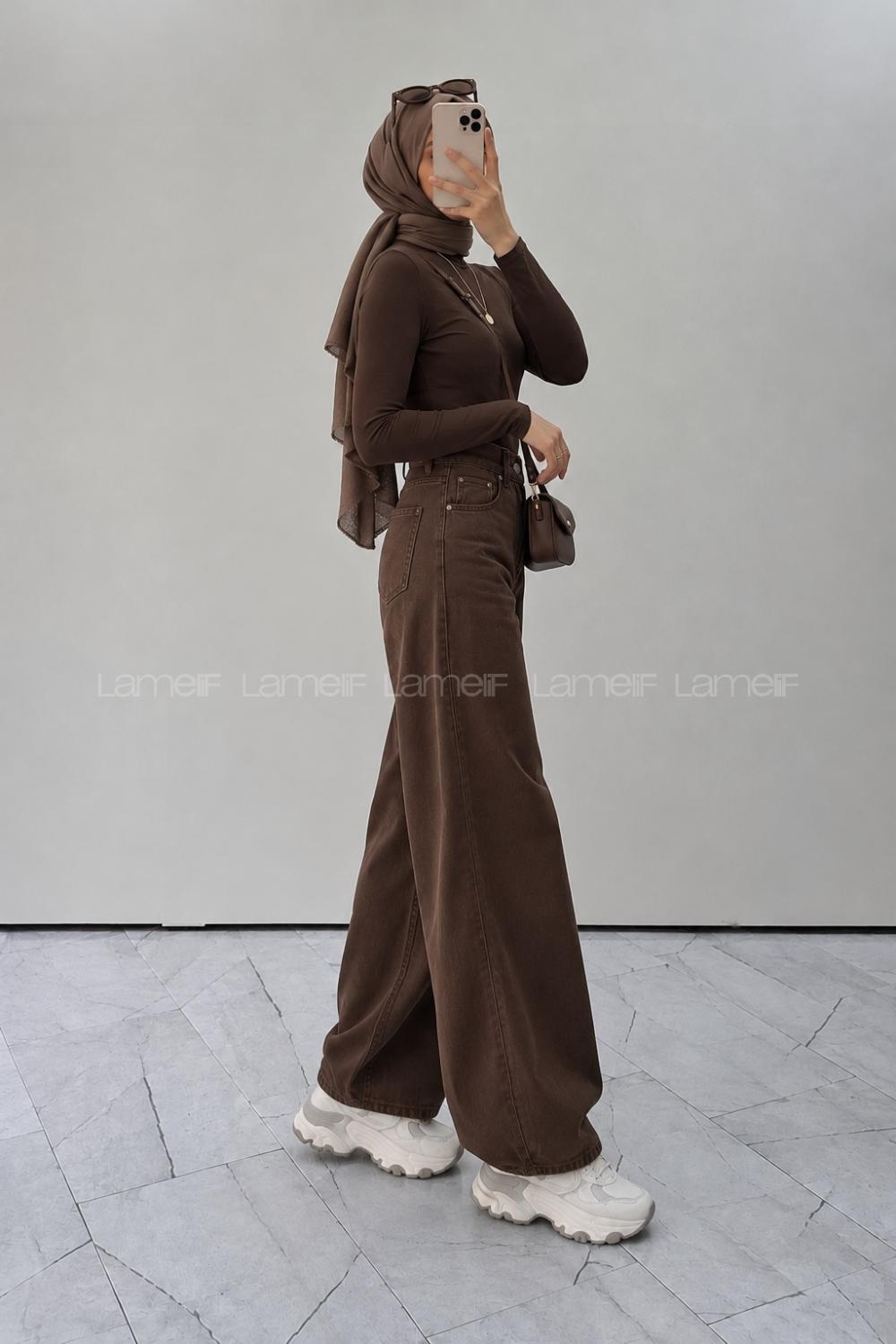Lamelif Yüksek Bel Gabardin Fit Pantolon Kahverengi