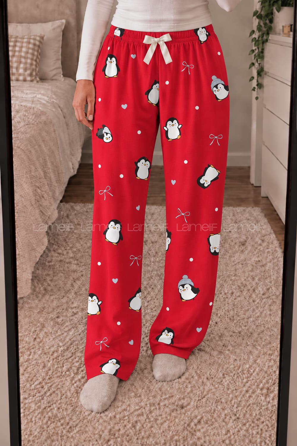 Lamelif Milan Kumaş Penguen Desenli Pijama Altı