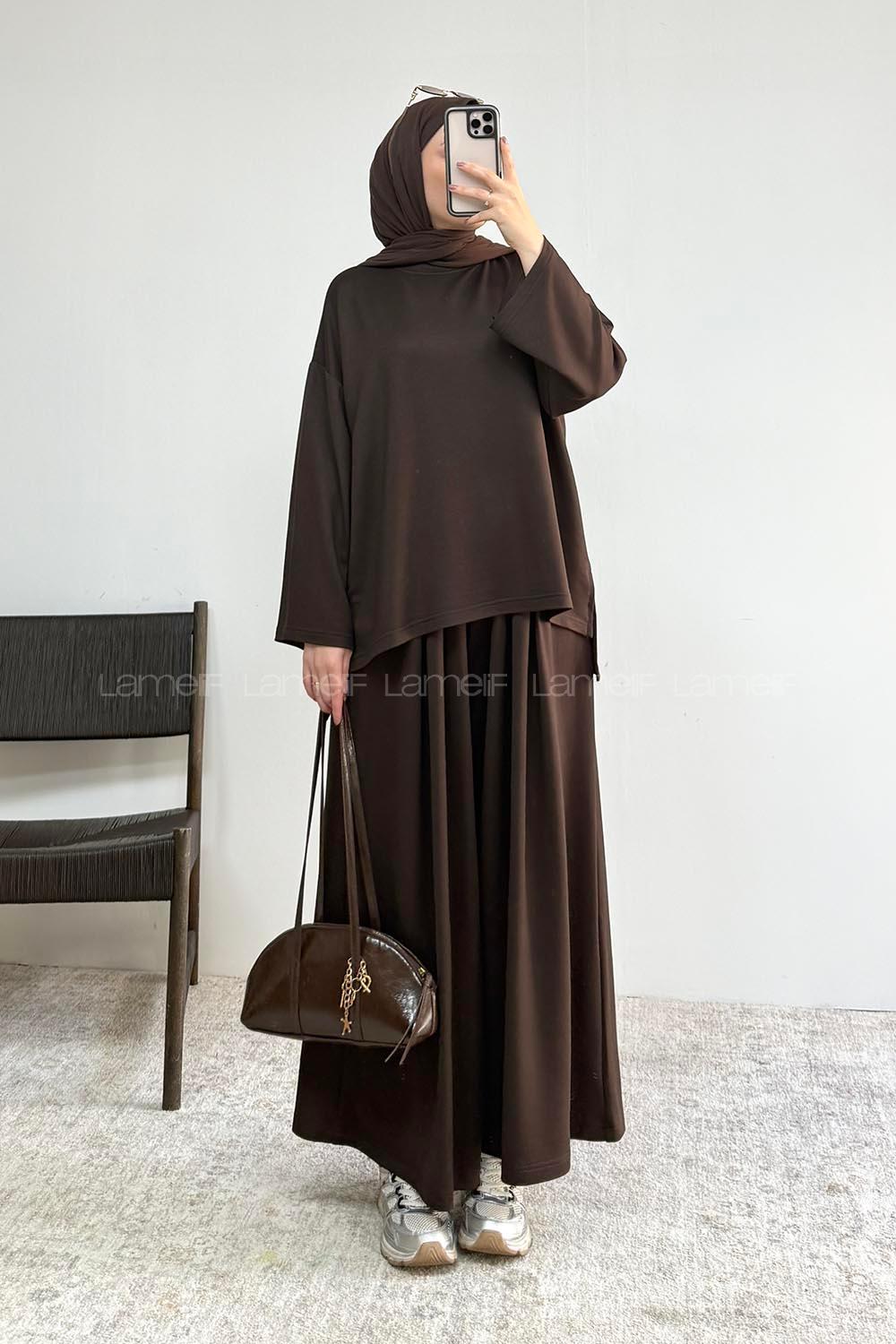 Brown Crew Neck Long Arm Without Accessories Regular Trousers Suit
