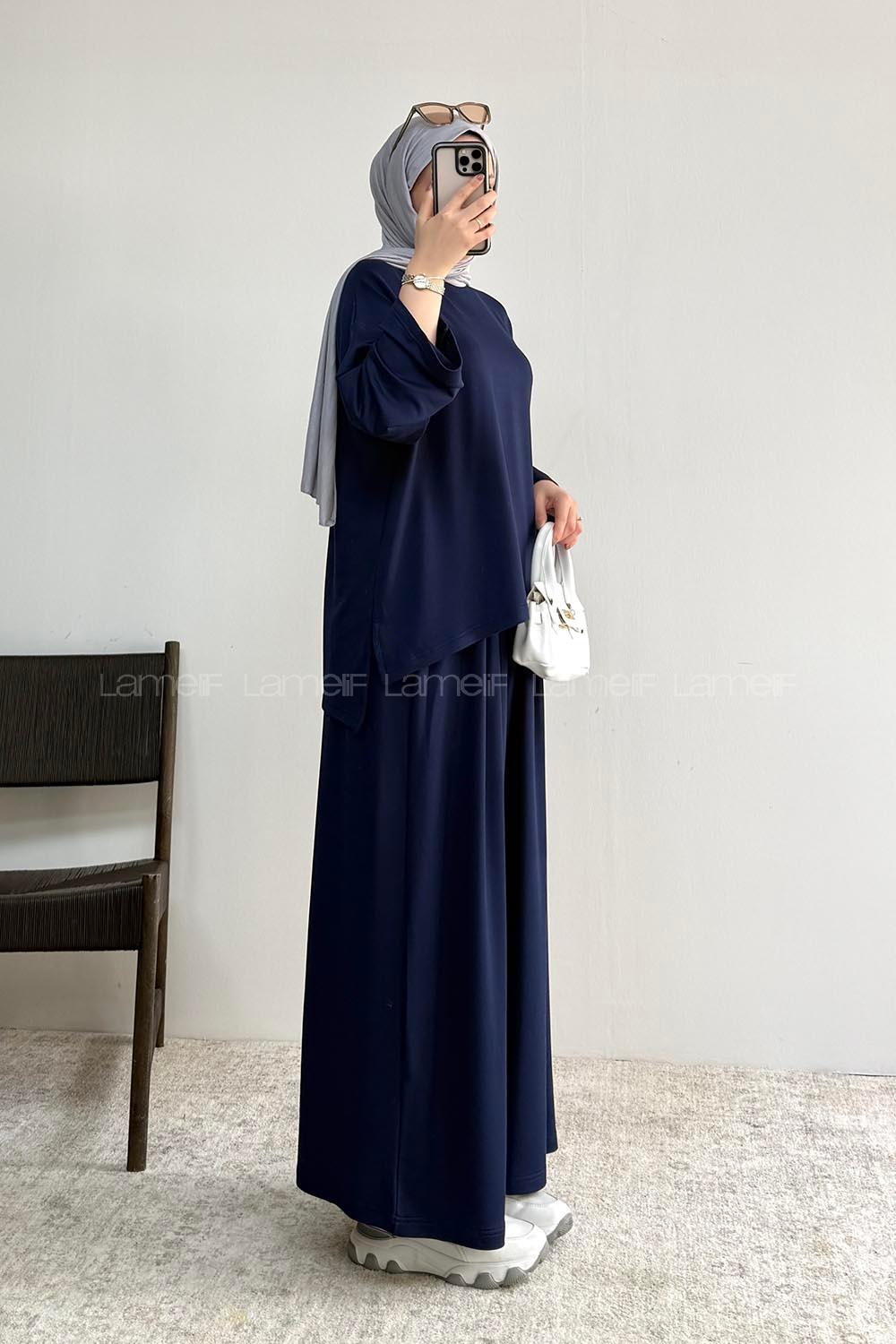 Lamelif Bisiklet Yaka Basic İkili Takım Lacivert