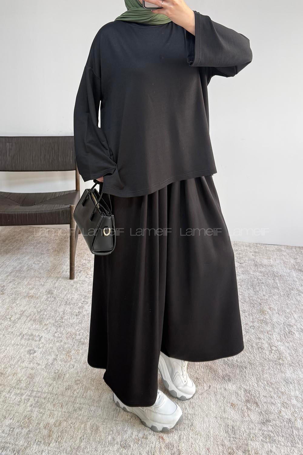 Black Crew Neck Long Arm Without Accessories Regular Trousers Suit