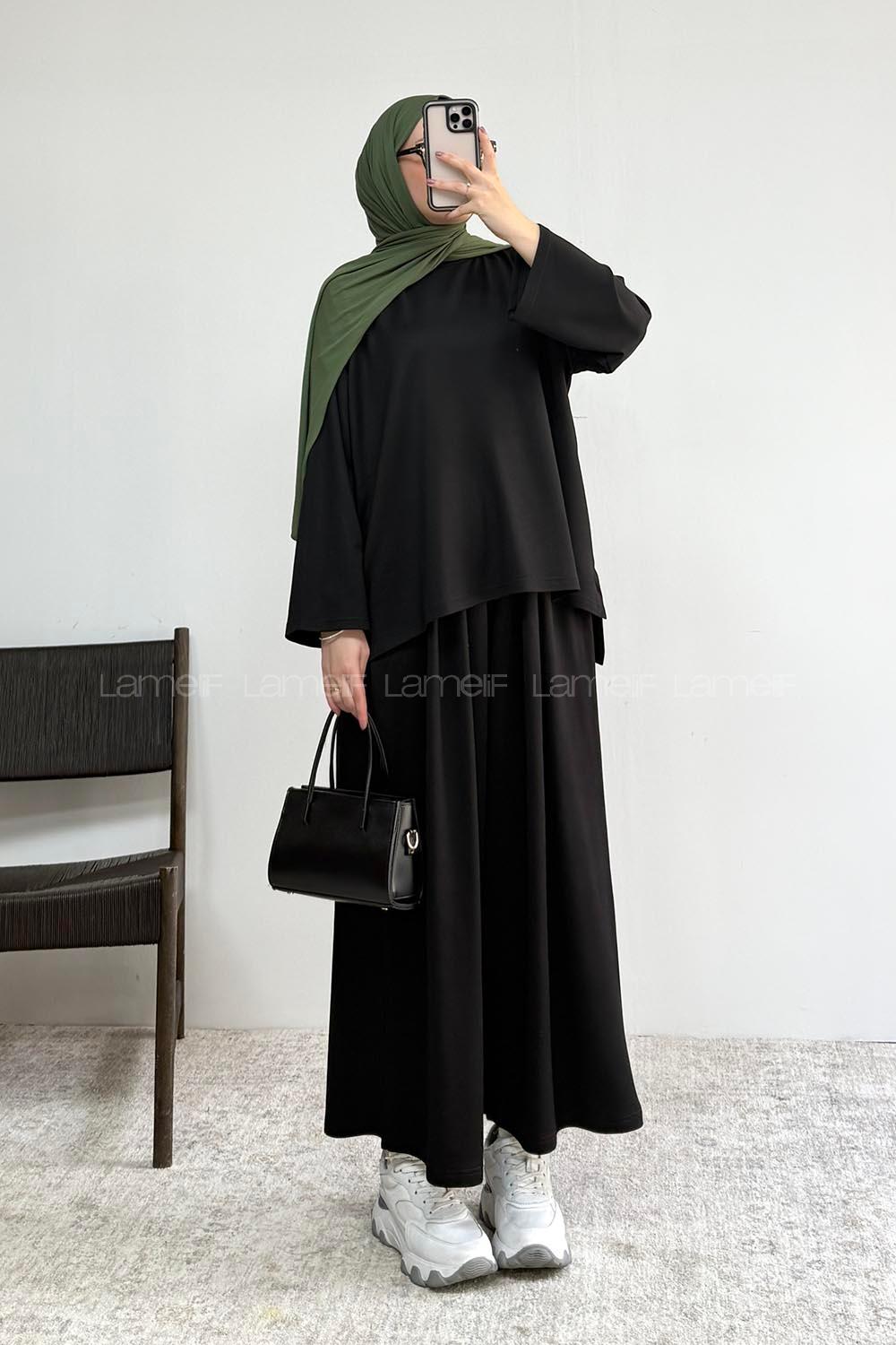 Black Crew Neck Long Arm Without Accessories Regular Trousers Suit